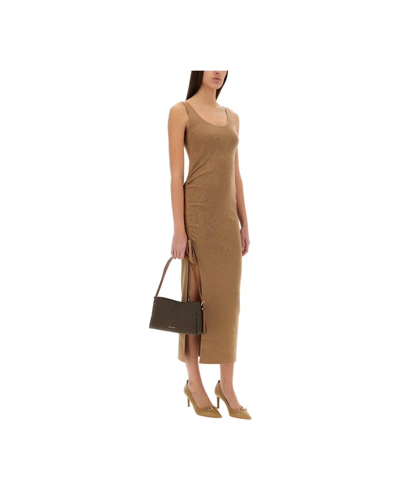 Michael Kors Stretch Wool Blend Camisole Dress - BEIGE