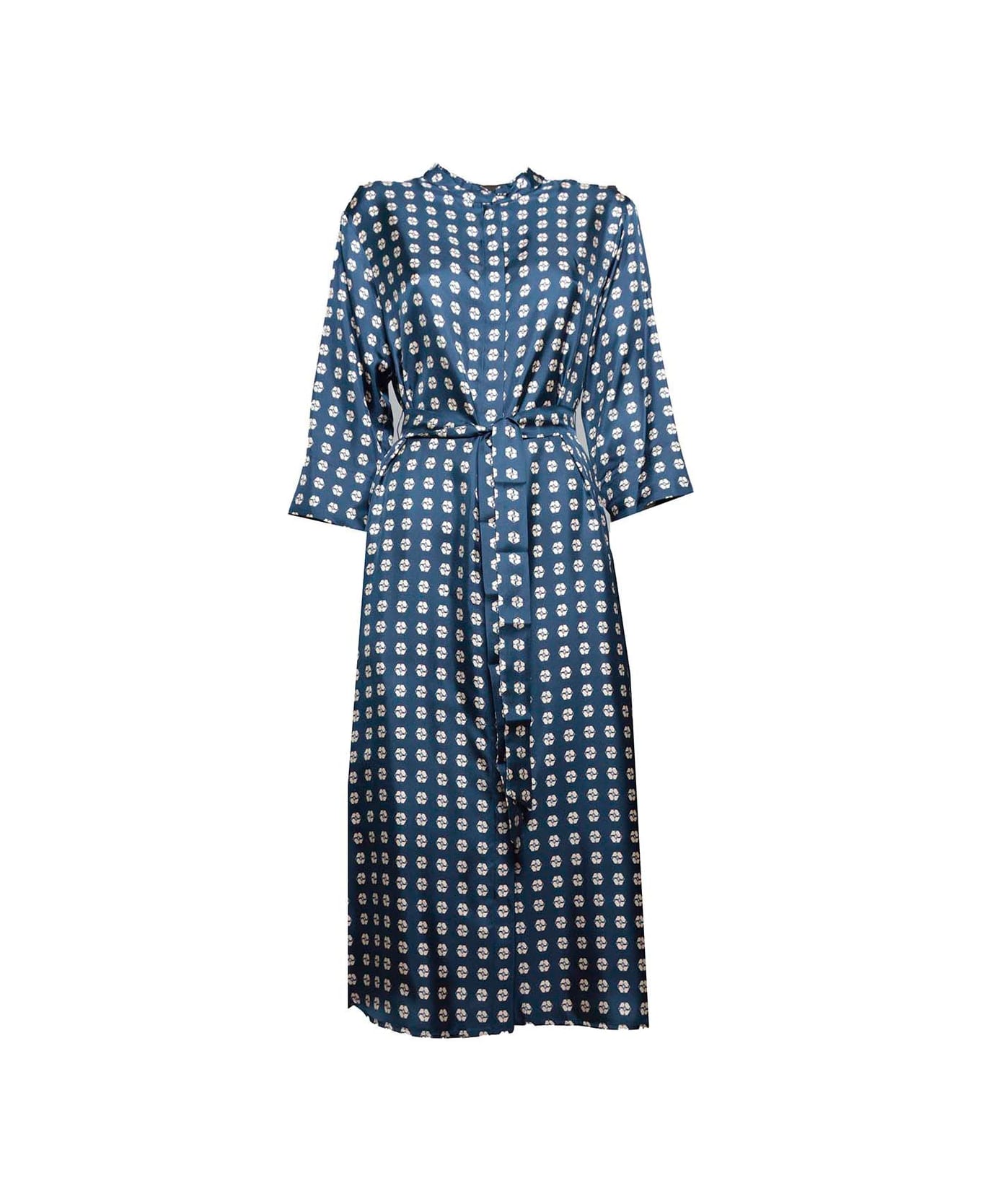 Max Mara All-over Printed Tied Waist Dress - Blu