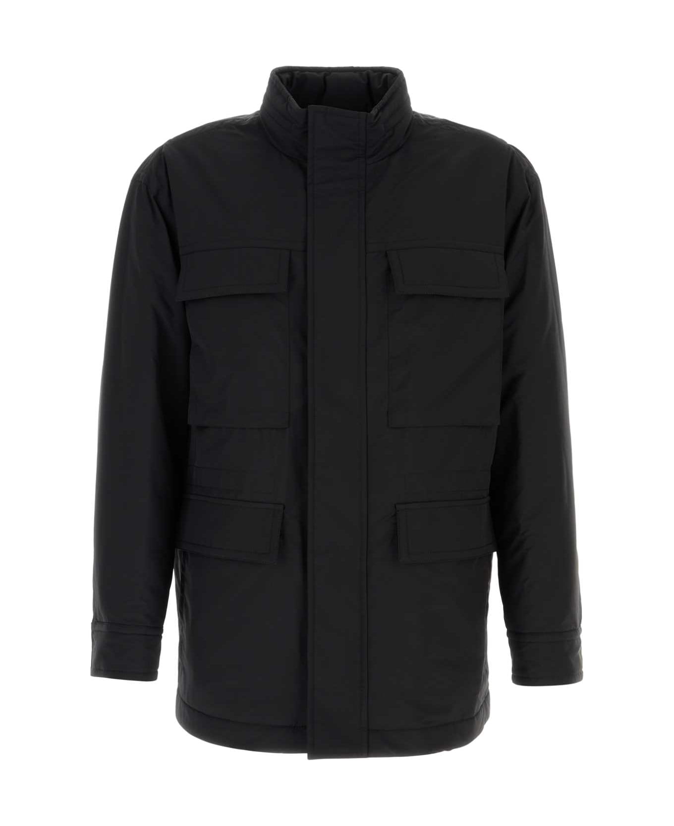Ferragamo Black Wool Blend Padded Jacket - NERONEROWHITE-MULTICOLOR