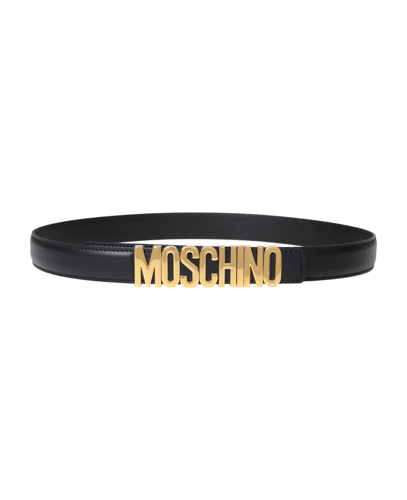 Moschino Leather Belt Lettering Color Black - BLACK
