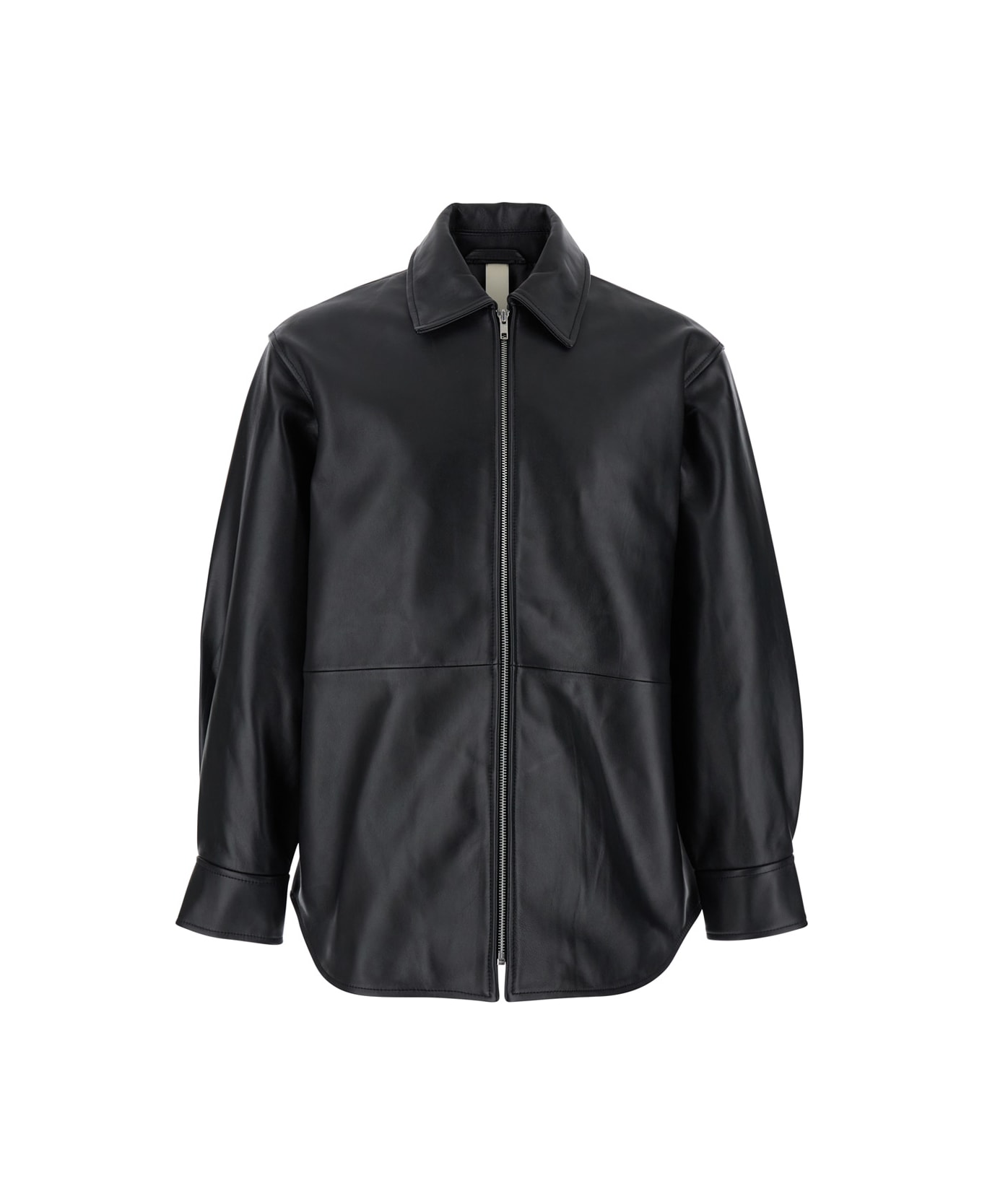 Sunflower Black Jacket With Classic Collar And Dropped Shoulders In Leather Man - Black