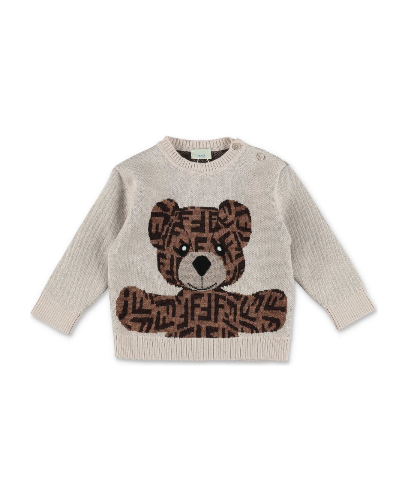 Fendi Pullover Teddy Bear Beige In Pura Lana Vergine Baby Boy - Beige