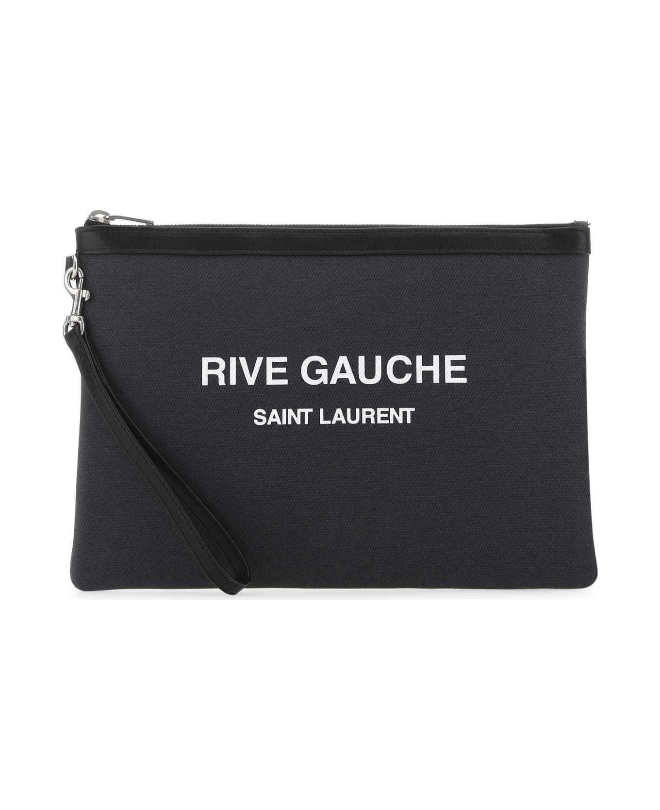 Saint Laurent Charcoal Canvas Rive Gauche Clutch - 1298