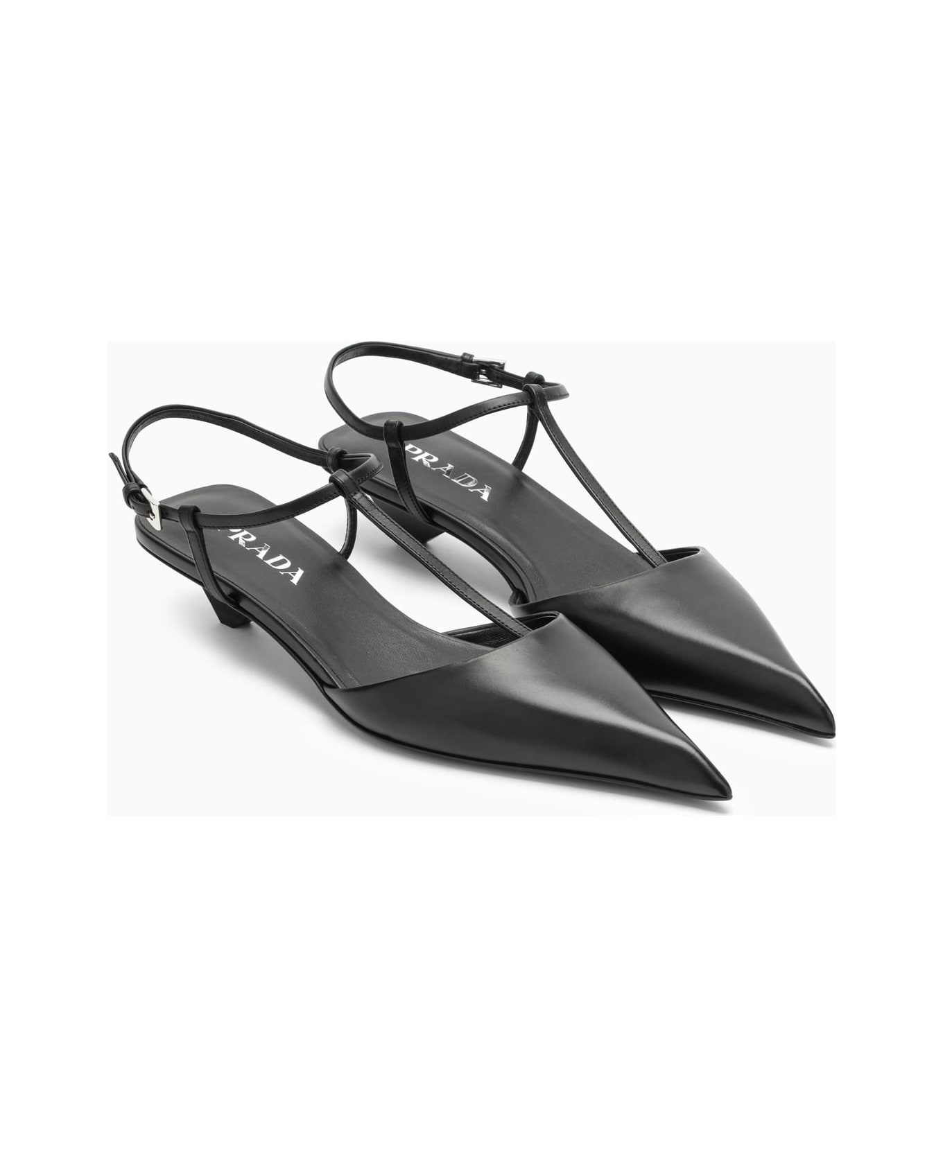 Prada Black Leather Slingback D\u00e9collet\u00e9 - Nero フラットシューズ