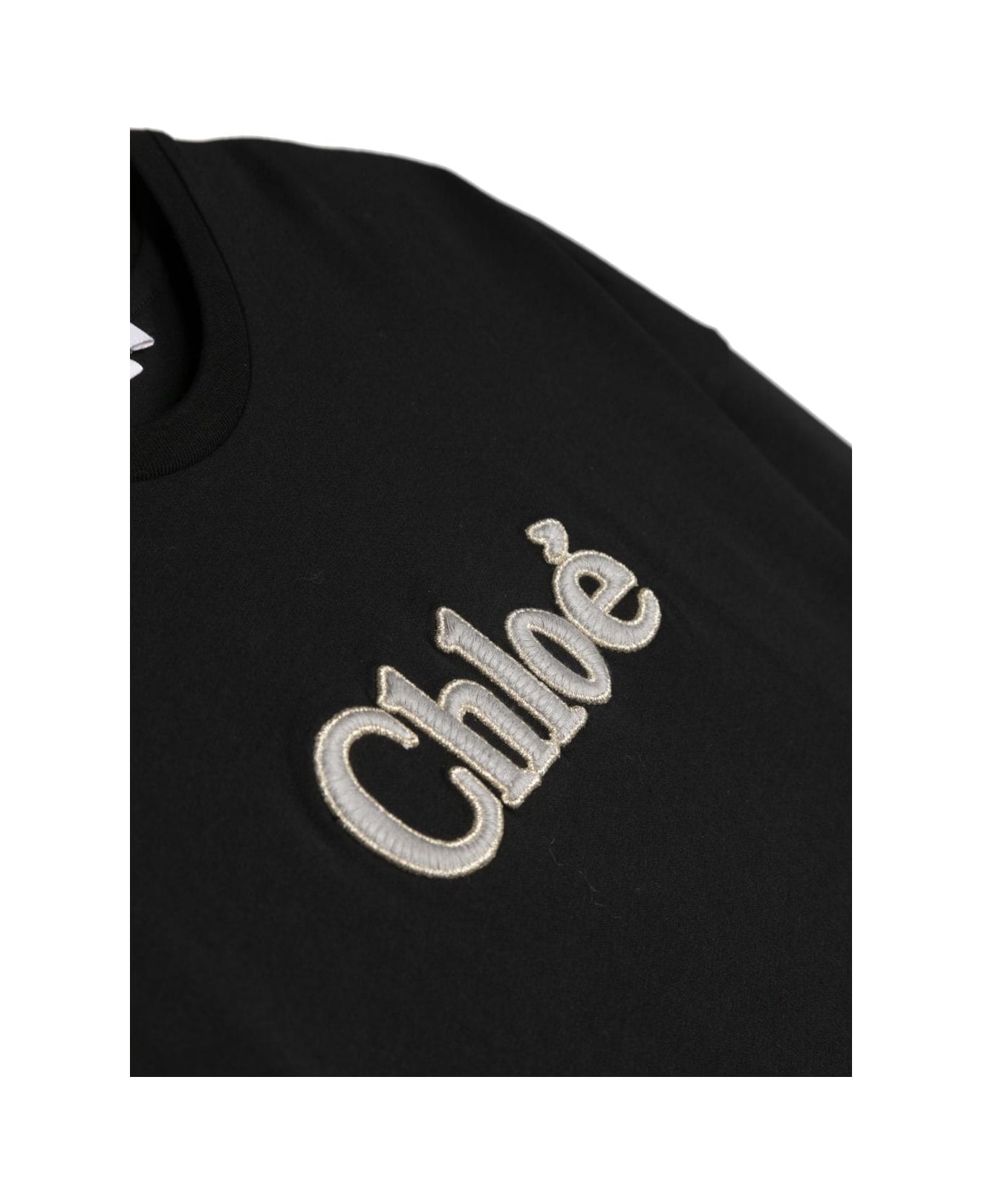Chloé Chloe T-shirt Nera In Jersey Di Cotone Bambina - Nero