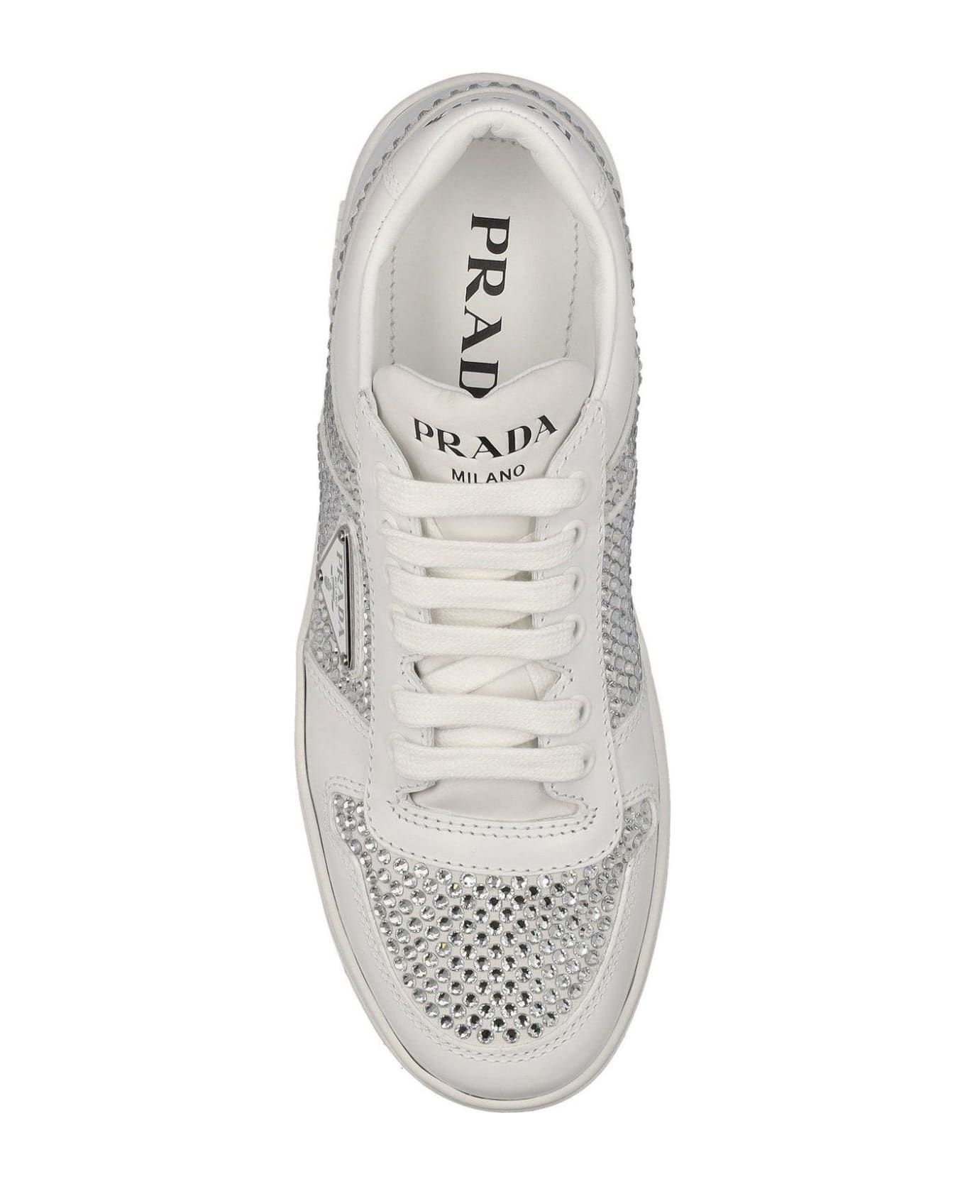 Prada Embellished Lace-up Sneakers - Bianco