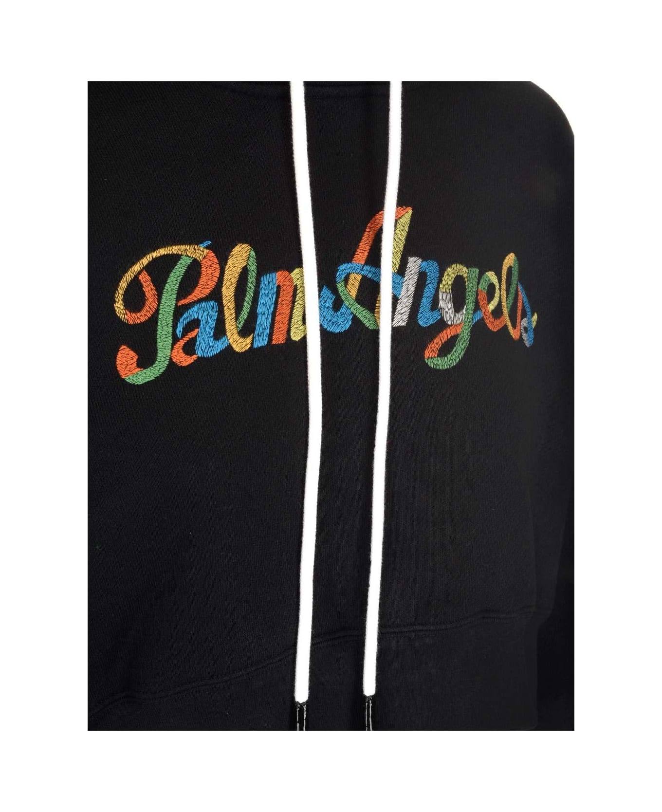 Palm Angels Logo Embroidered Cropped Hoodie - BLACK
