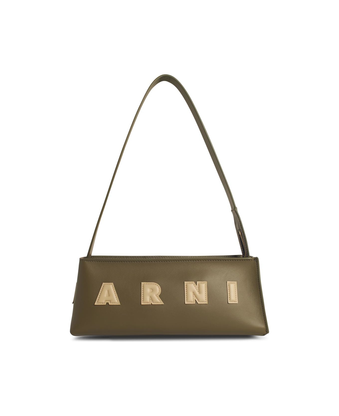 Marni Museo Baguette Bag In Green Leather - DEEP SAGE/WINTER WHEAT