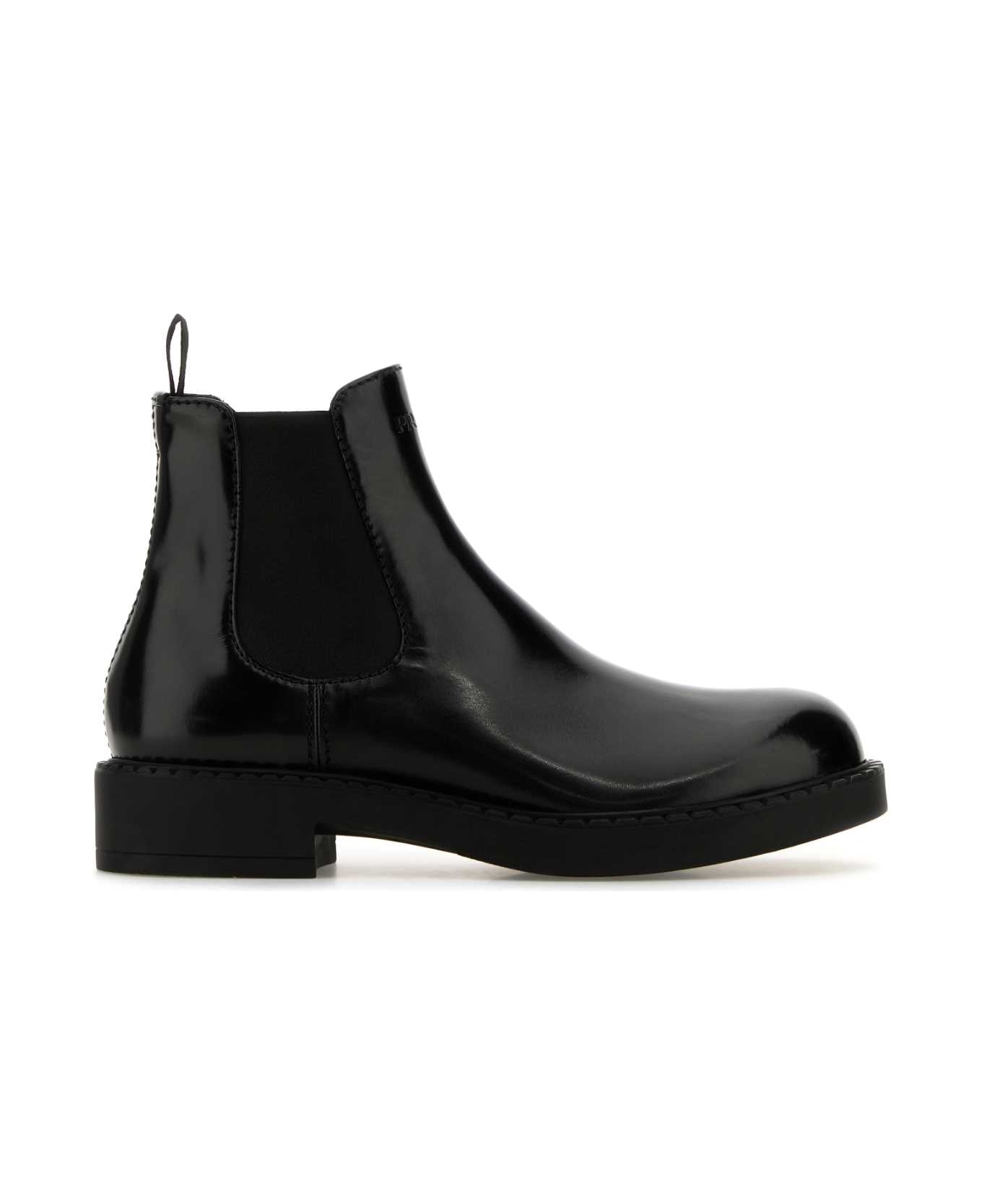 Prada Black Leather Ankle Boots - NERO