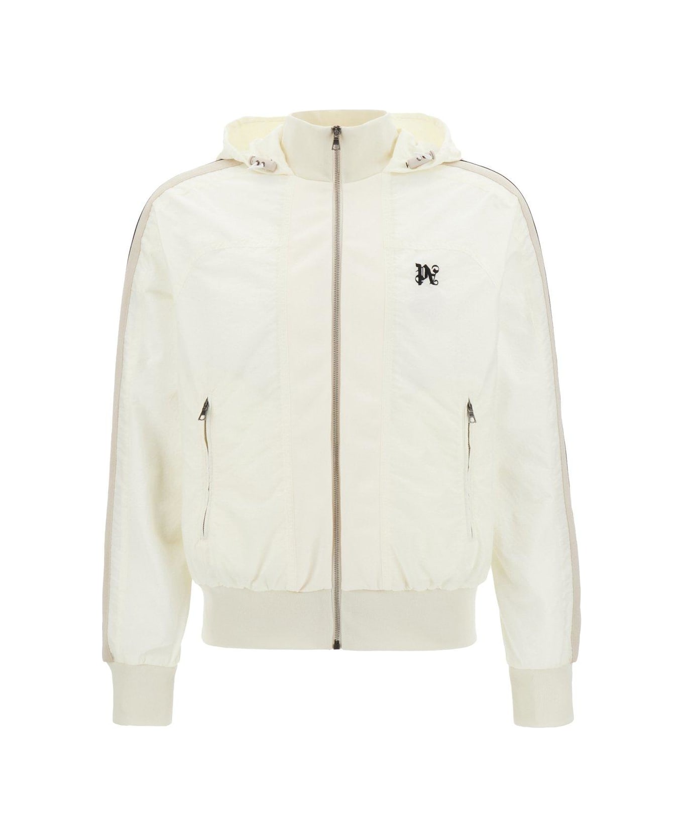 Palm Angels Logo Embroidered Hooded Jacket - Off-White/Black