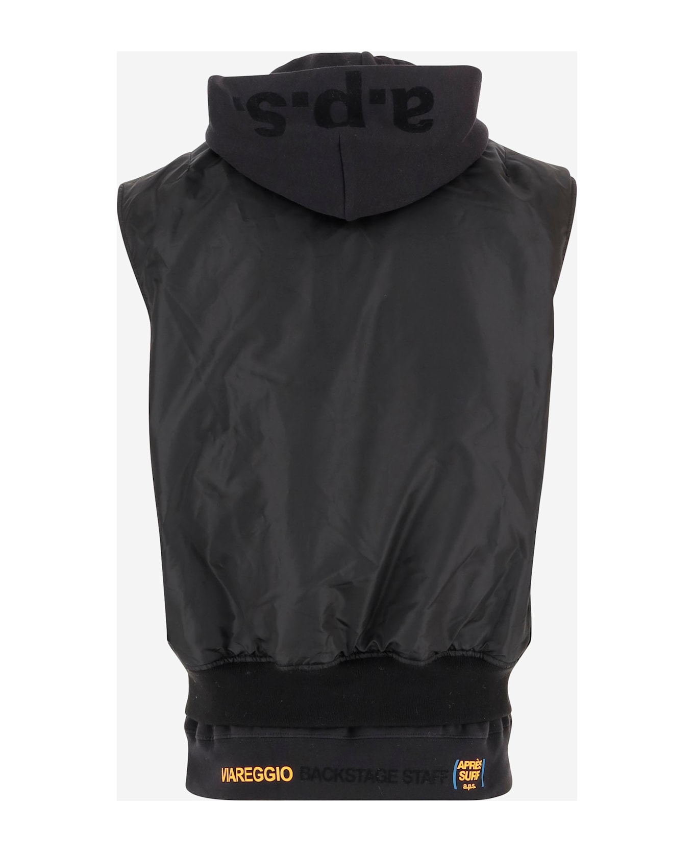 Apres Surf Sleeveless Jacket With Fleece Hood - Black