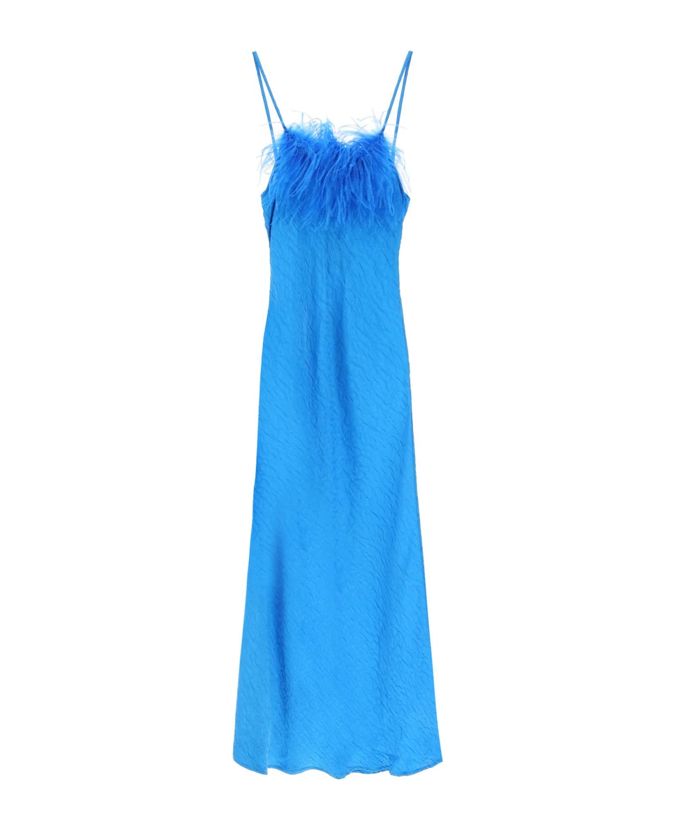 Art Dealer 'ella' Maxi Slip Dress In Jacquard Satin With Feathers - BLUE (Blue) ワンピース＆ドレス
