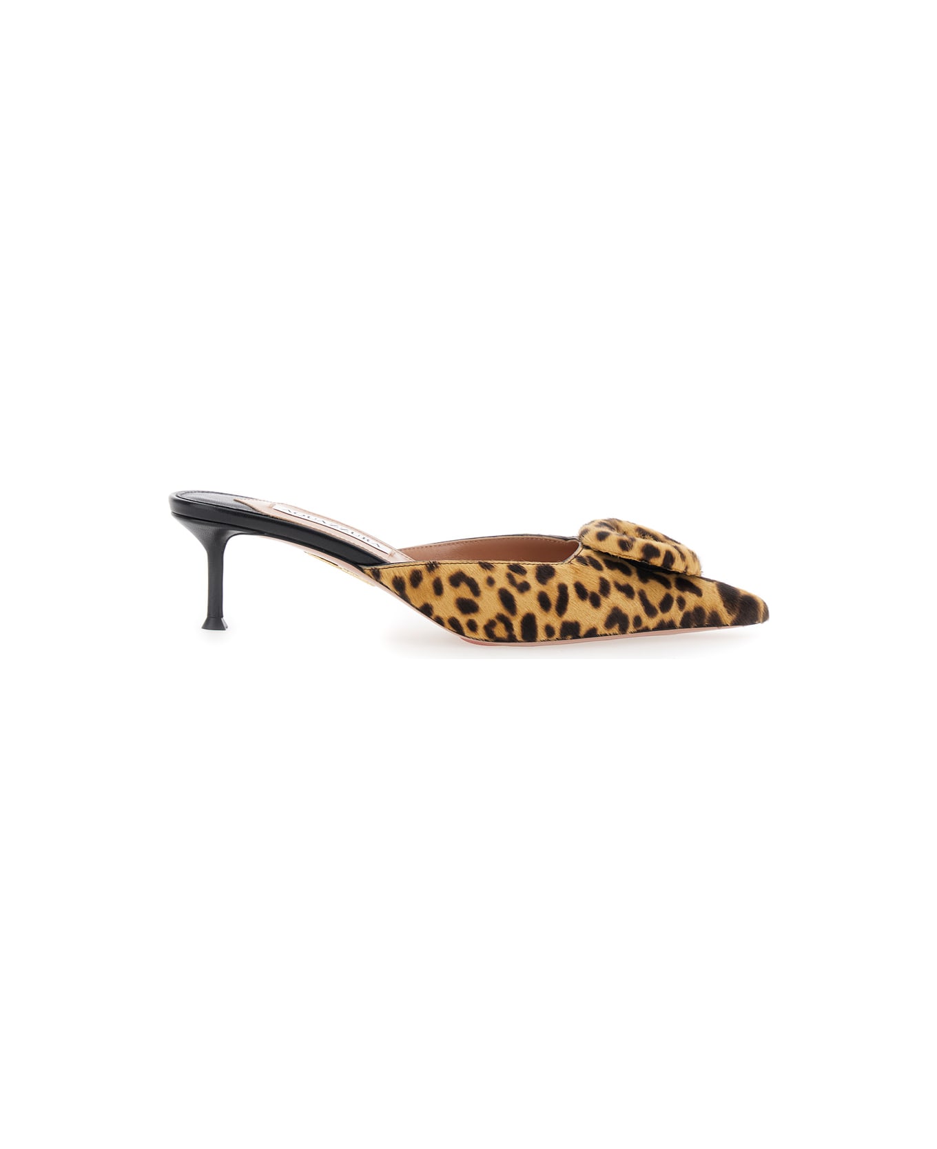 Aquazzura 
the Hood
 Brown Mules With Bow Detail And Leopard Motif In Suede Woman - Brown