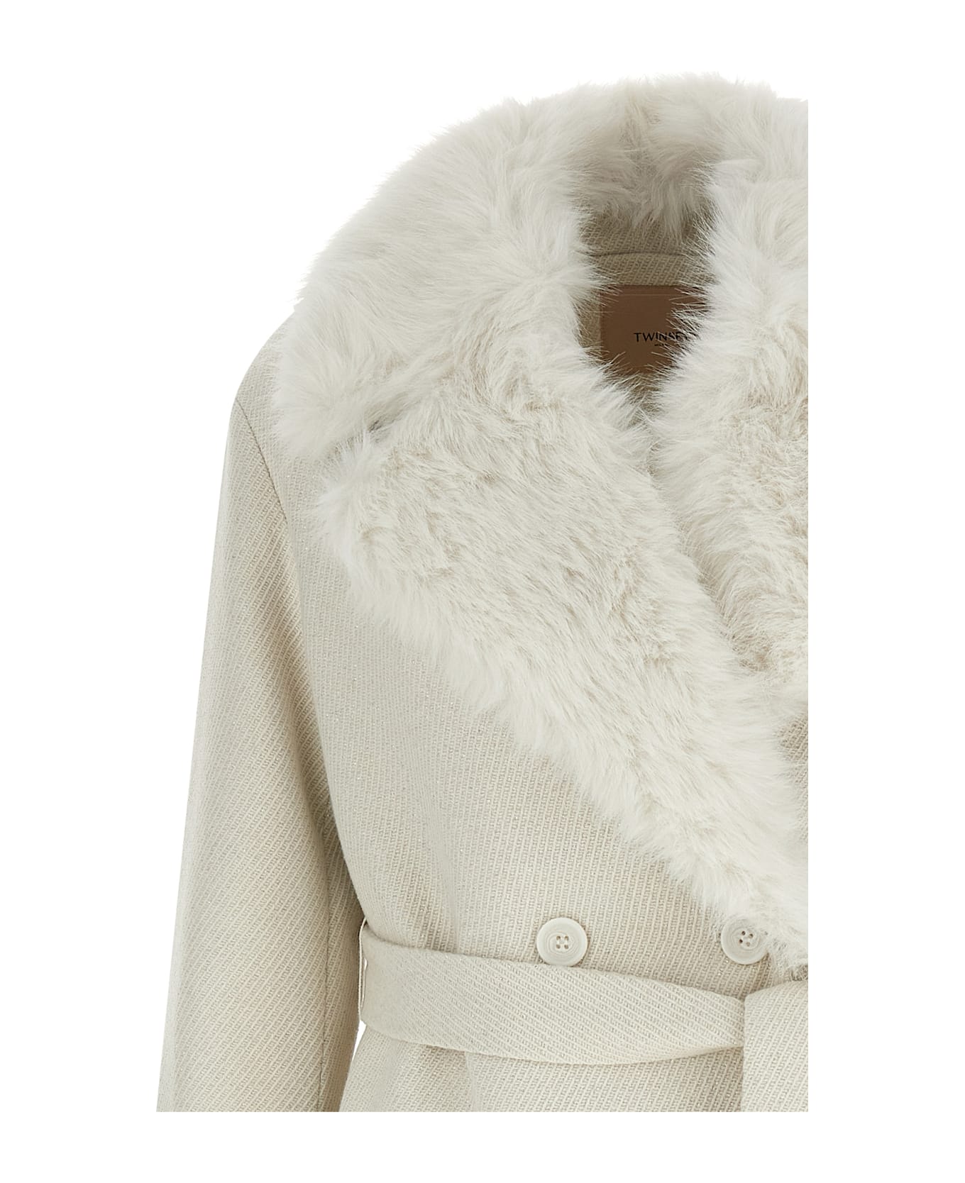 TwinSet Lamé Thread Coat - White