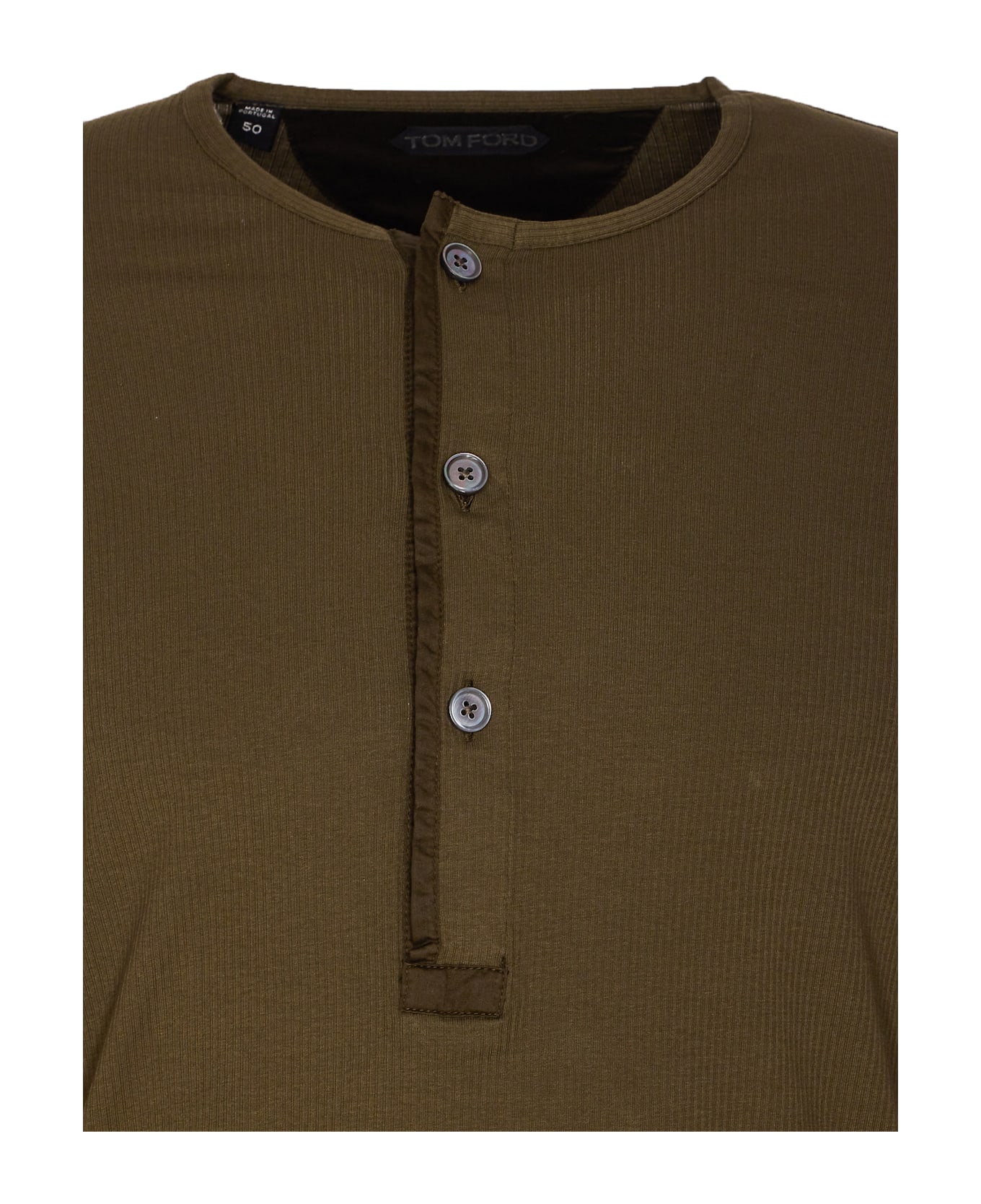 Tom Ford Ribbed Longsleeves Henley T-shirt - Green