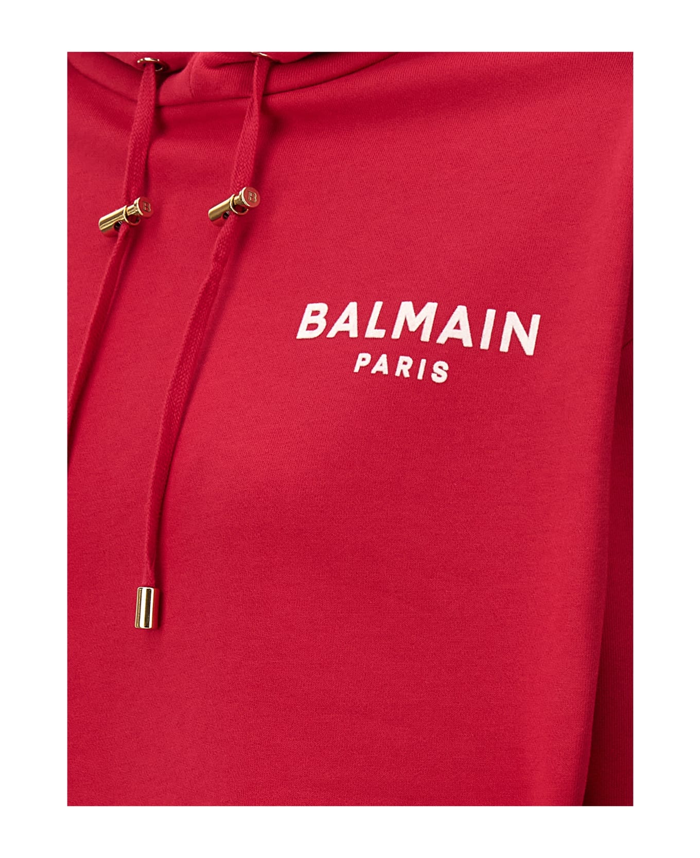 Balmain Flocked Logo Cropped Hoodie - Fuchsia フリース