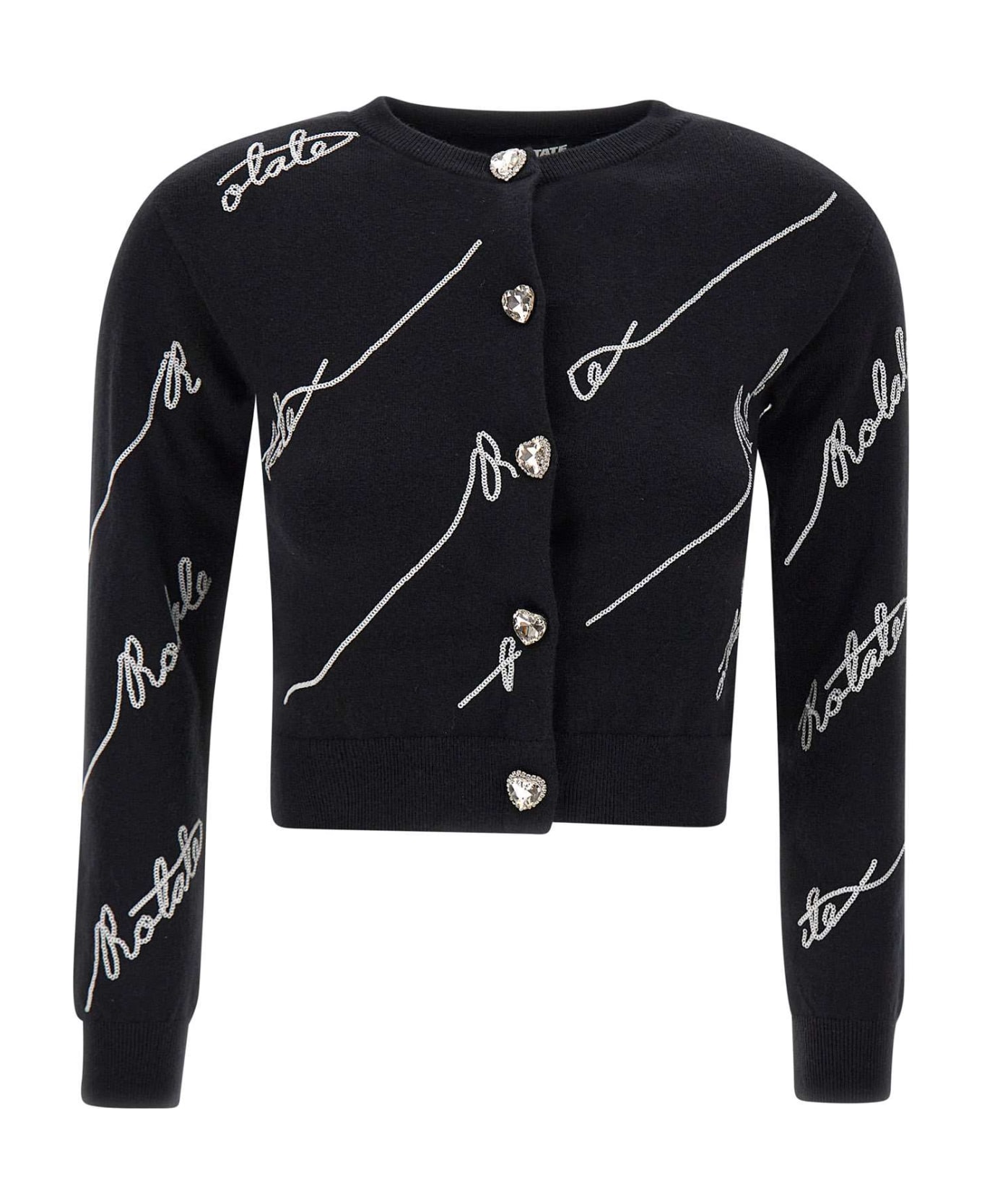 Rotate by Birger Christensen Sequin Logo Cardigan - BLACK