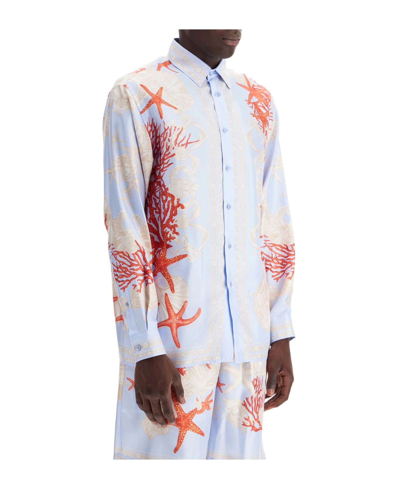 Versace Barocco Sea Silk Shirt - BLUE HYDRANGEA+CORAL+BONE (Light blue)