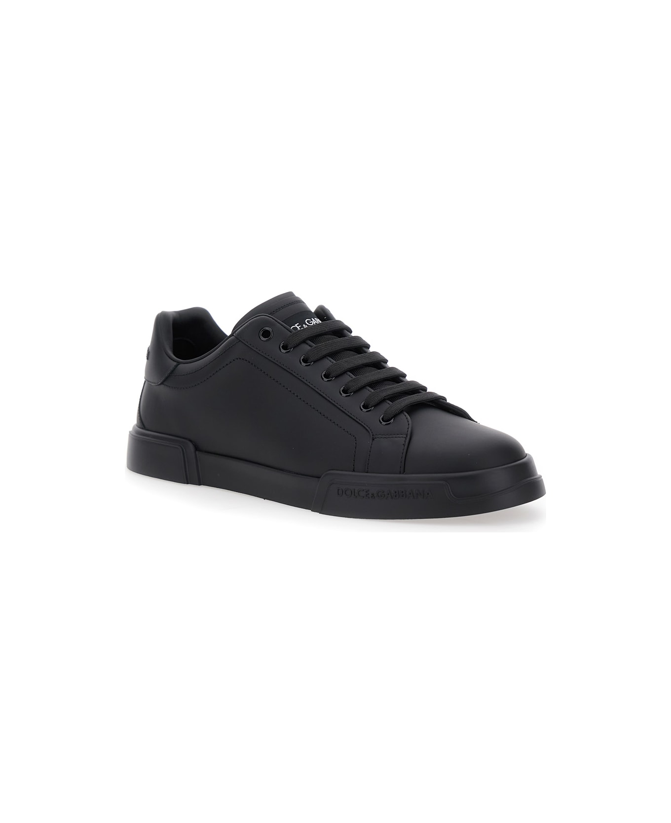 Dolce & Gabbana 'portofino Light' Black Sneakers With Logo Patch On The Tongue And Tonal Logo Lettering On The Heel In Leather Man - Black