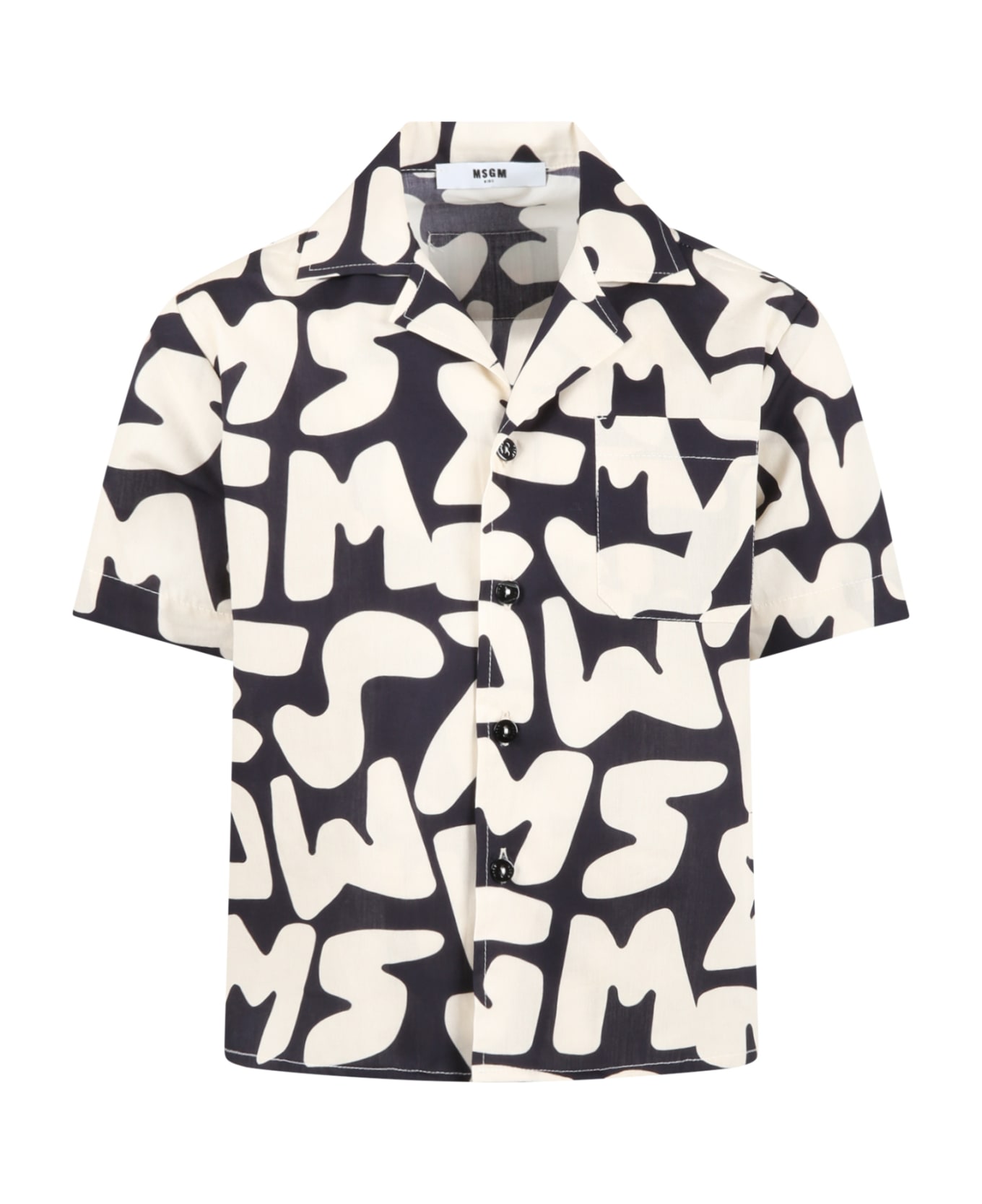 MSGM Black Shirt For Boy With Ivory Logo - Multicolor シャツ