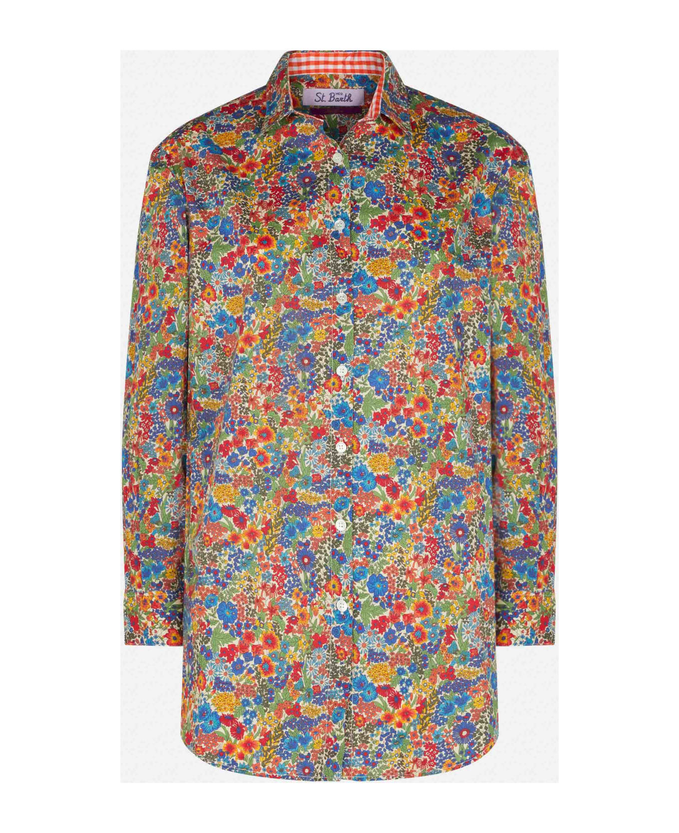 MC2 Saint Barth Woman Cotton Shirt | Made With Liberty Fabric - BLUE