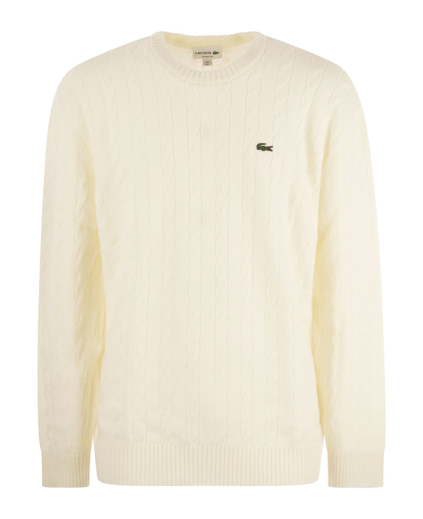 Lacoste Plaited Wool Crew-neck Sweater - White