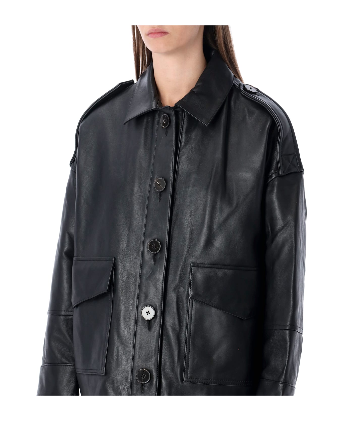 Sessùn Harriboyd Short Lamb Leather Jacket - BLACK