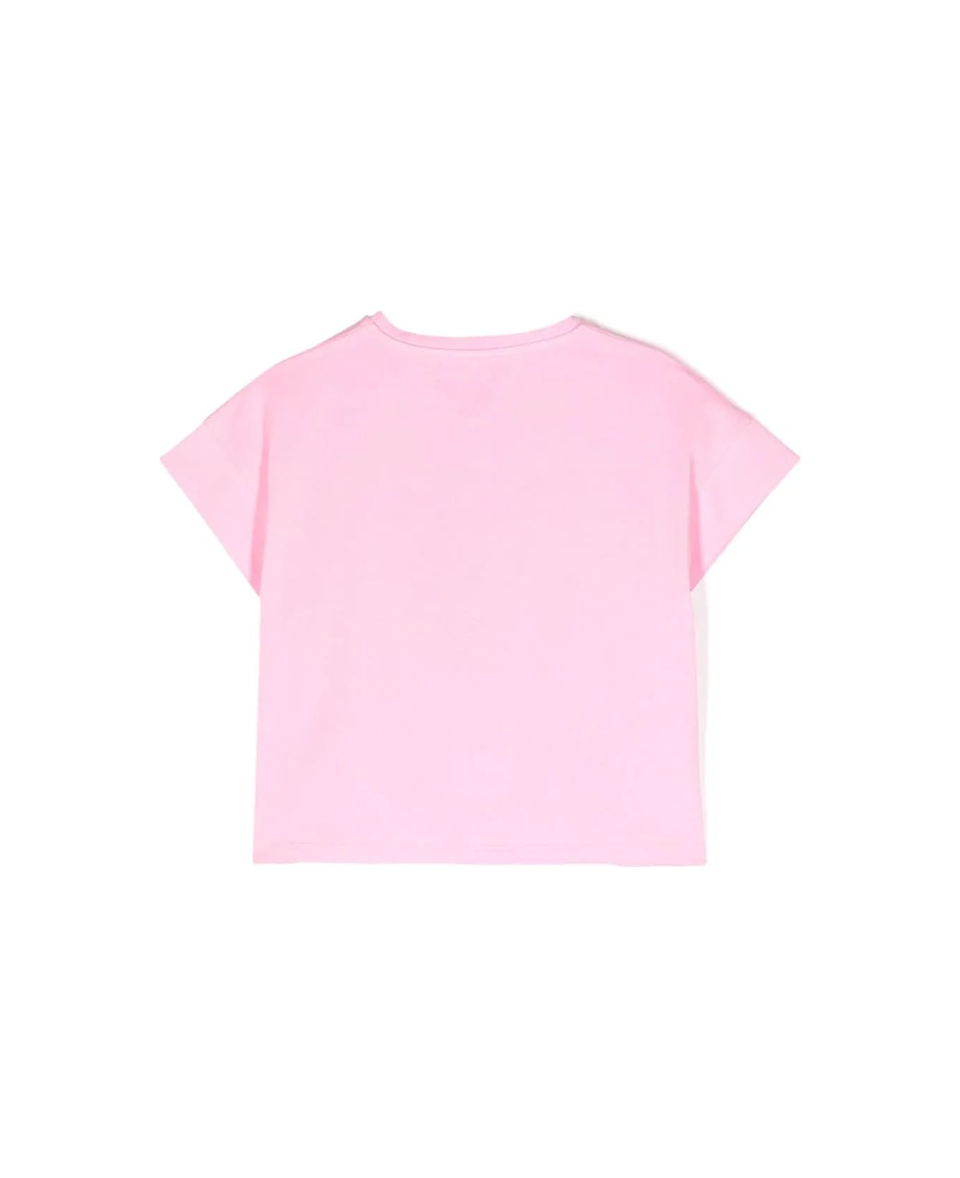 Miss Blumarine Pink T-shirt With Logo Print With Rhinestones - Rosa