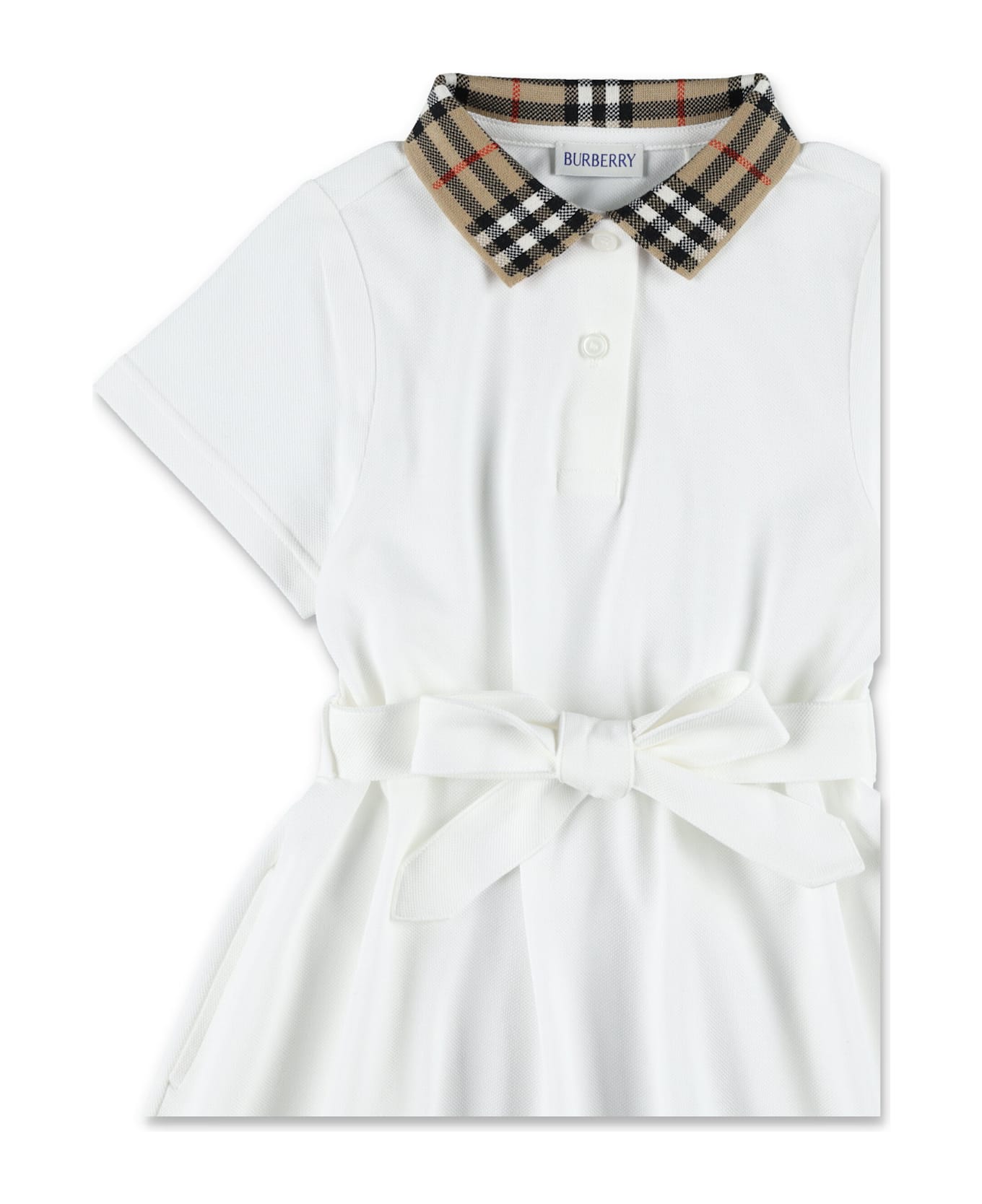 Burberry Kid - Burberry Polo Dress With Check Collar - WHITE