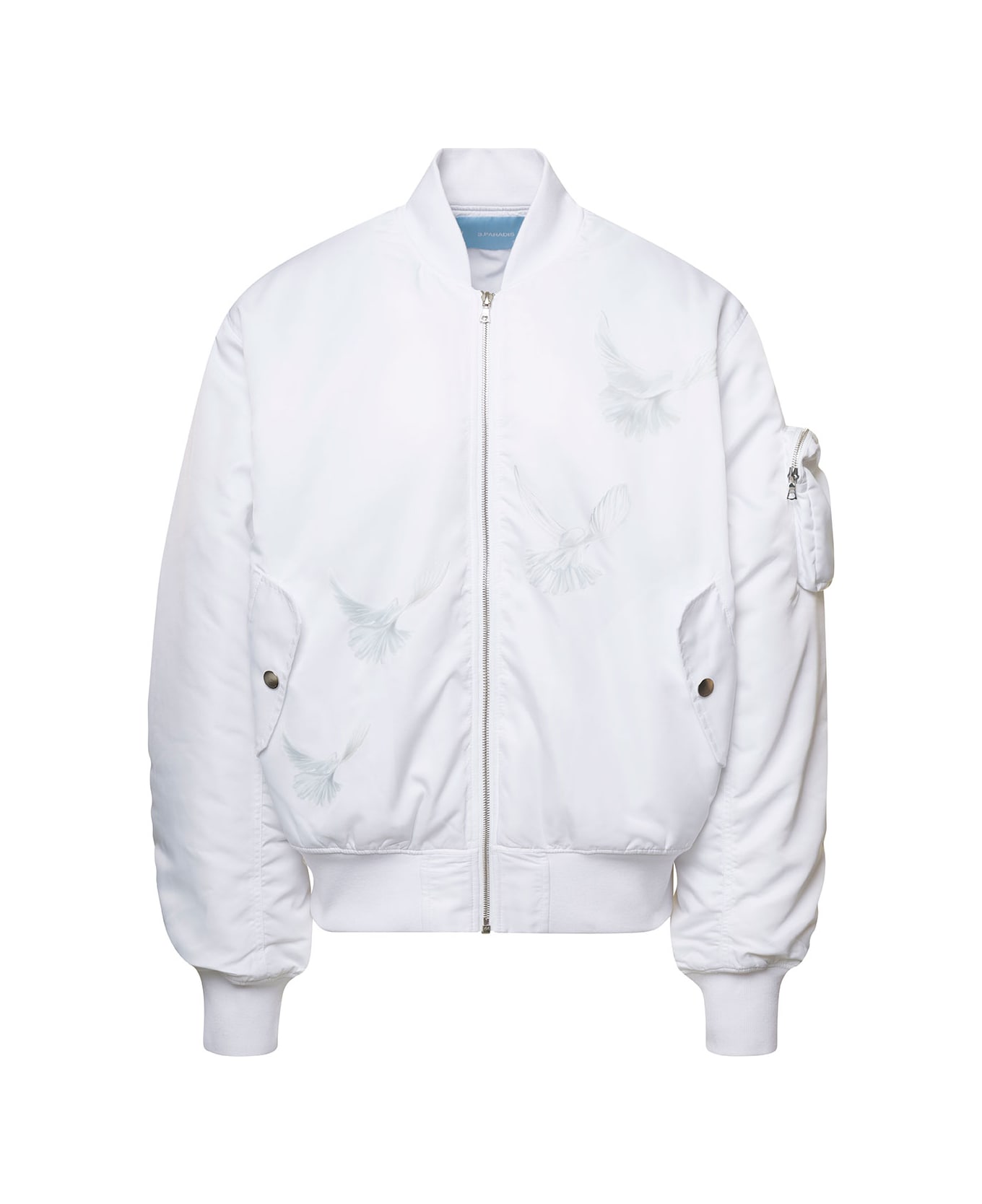 3.Paradis White Bomber Jacket With Dove Print On The Back In Nylon Woman - White