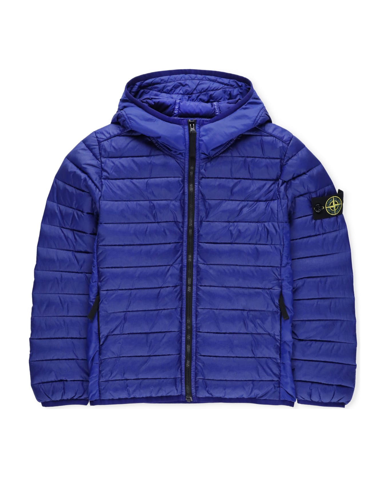 Stone Island Quilted Down Jacket With Logo - Blue コート＆ジャケット