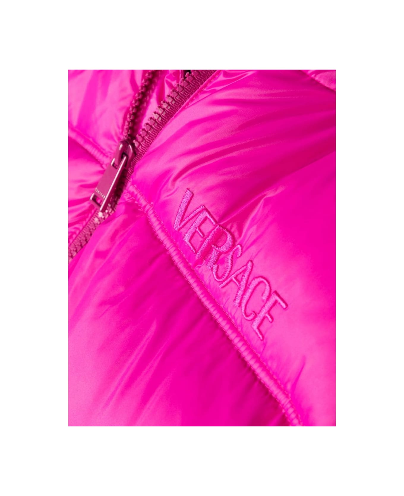 Versace Down Jacket With Logo - FUCHSIA