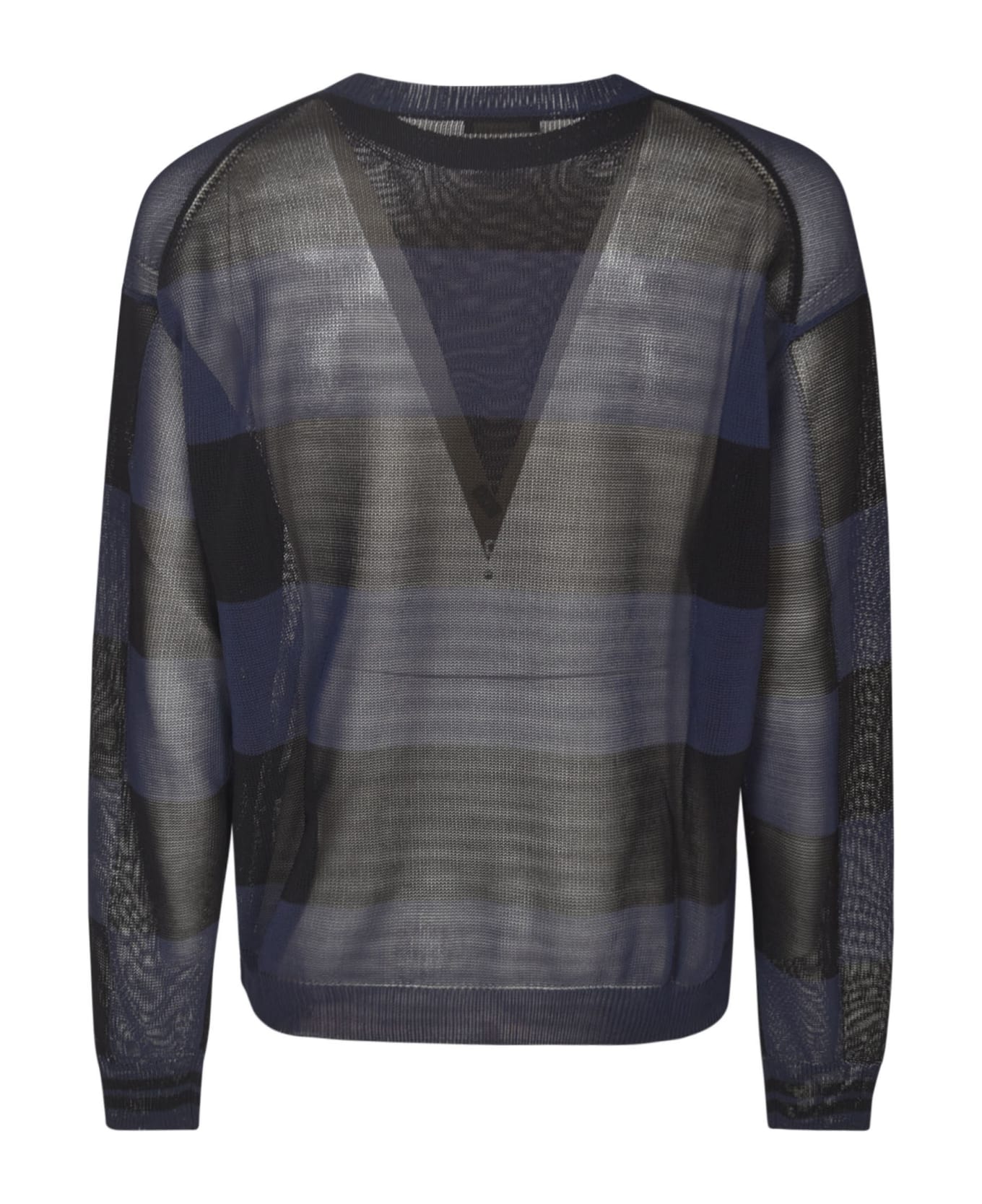 Roberto Collina Stripe Pattern Ribbed Sweatshirt - Black/Navy ニットウェア