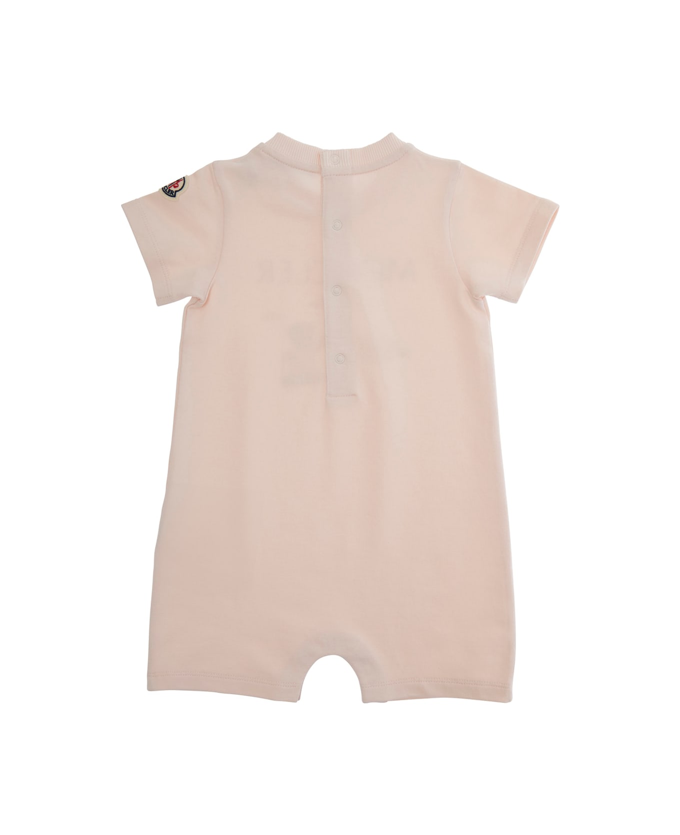 Moncler Pink Romper With Logo Patch On The Sleeve And Front Print In Cotton Baby - Pink