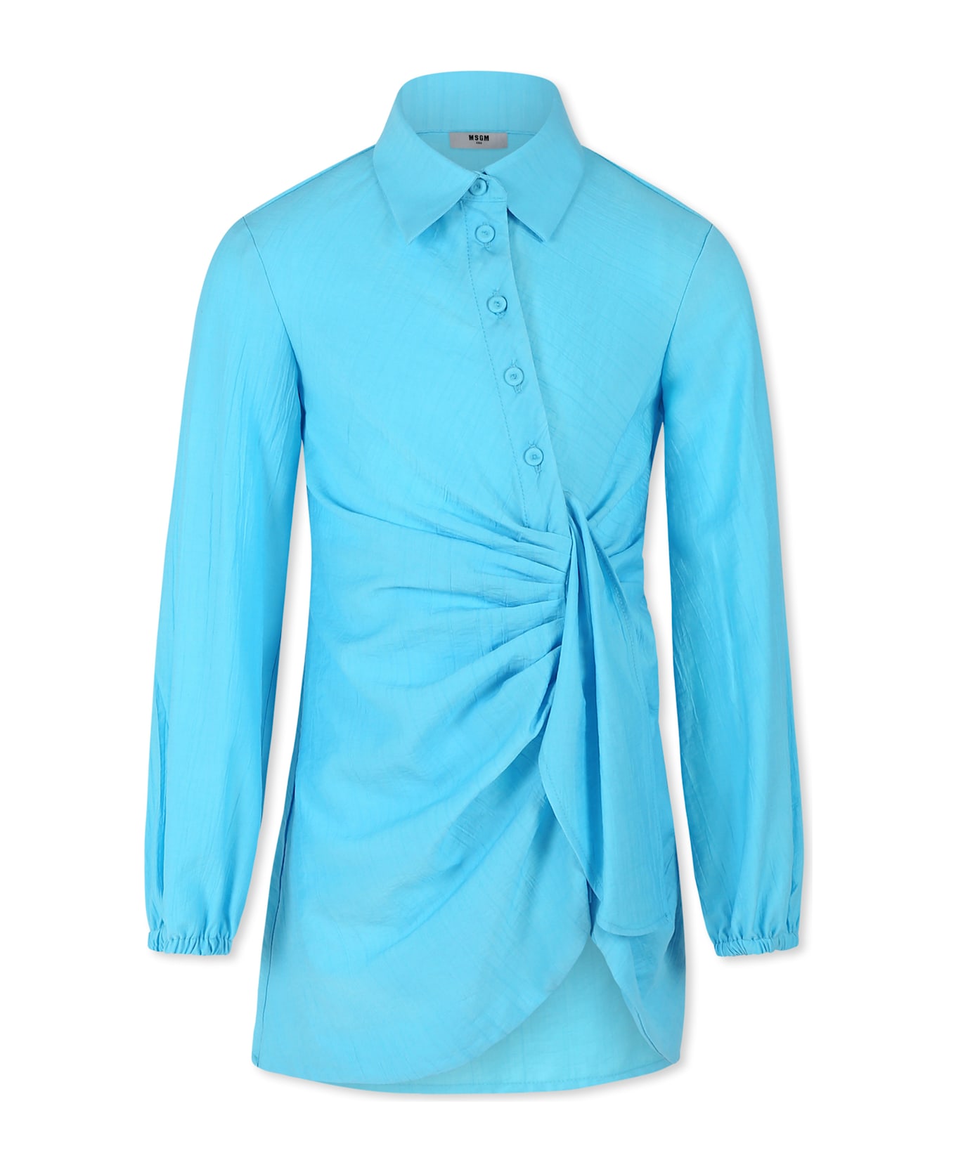 MSGM Light Blue Dress For Girl With Logo - Light Blue