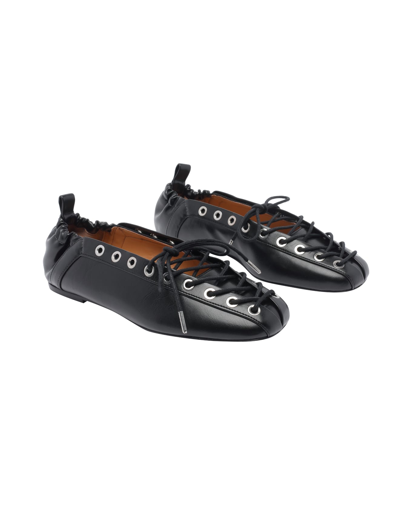 Ganni Eyelets Lace Up Ballets - Black
