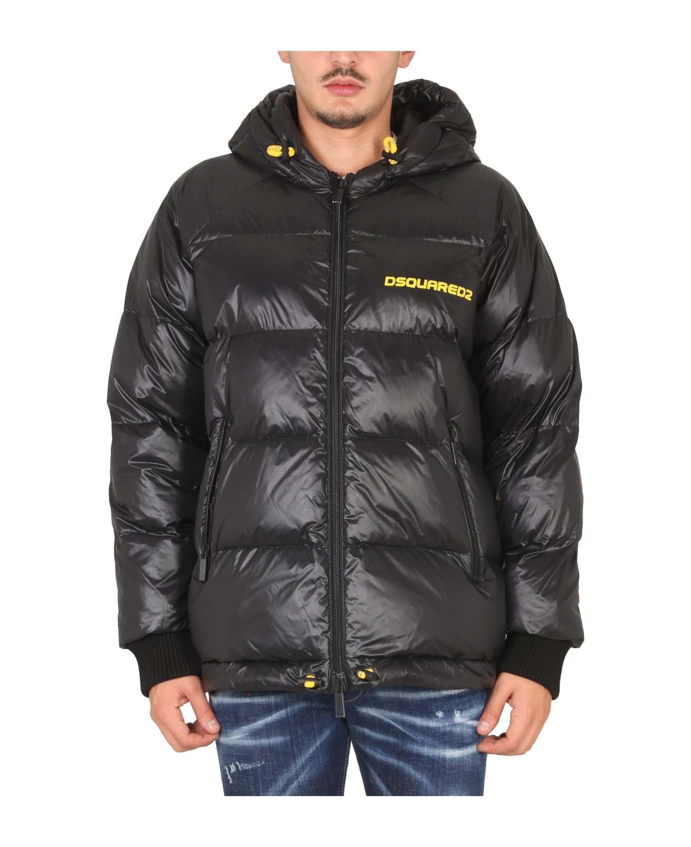 Dsquared2 Down Jacket With Logo Print - NERO