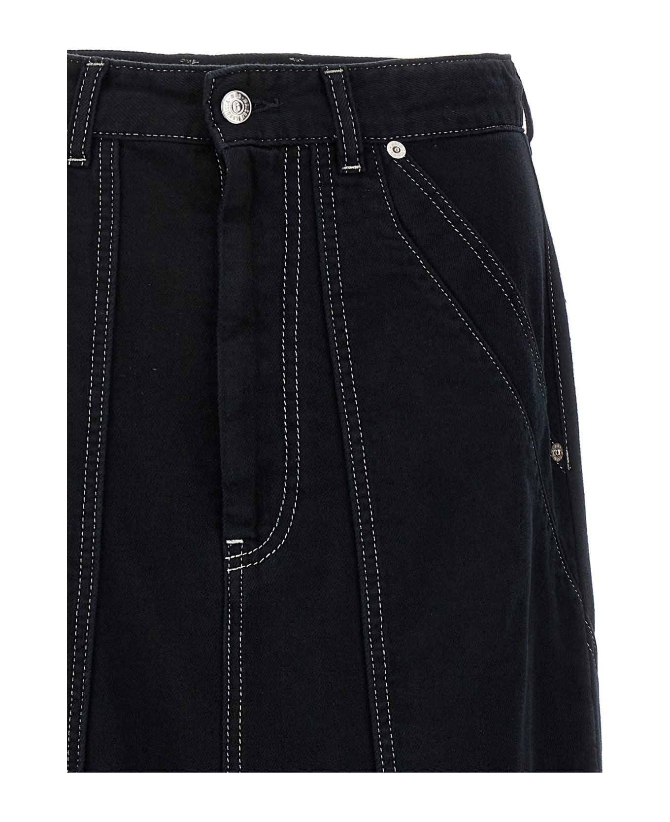 MM6 Maison Margiela Lurex Stitching Midi Denim Skirt - Black  