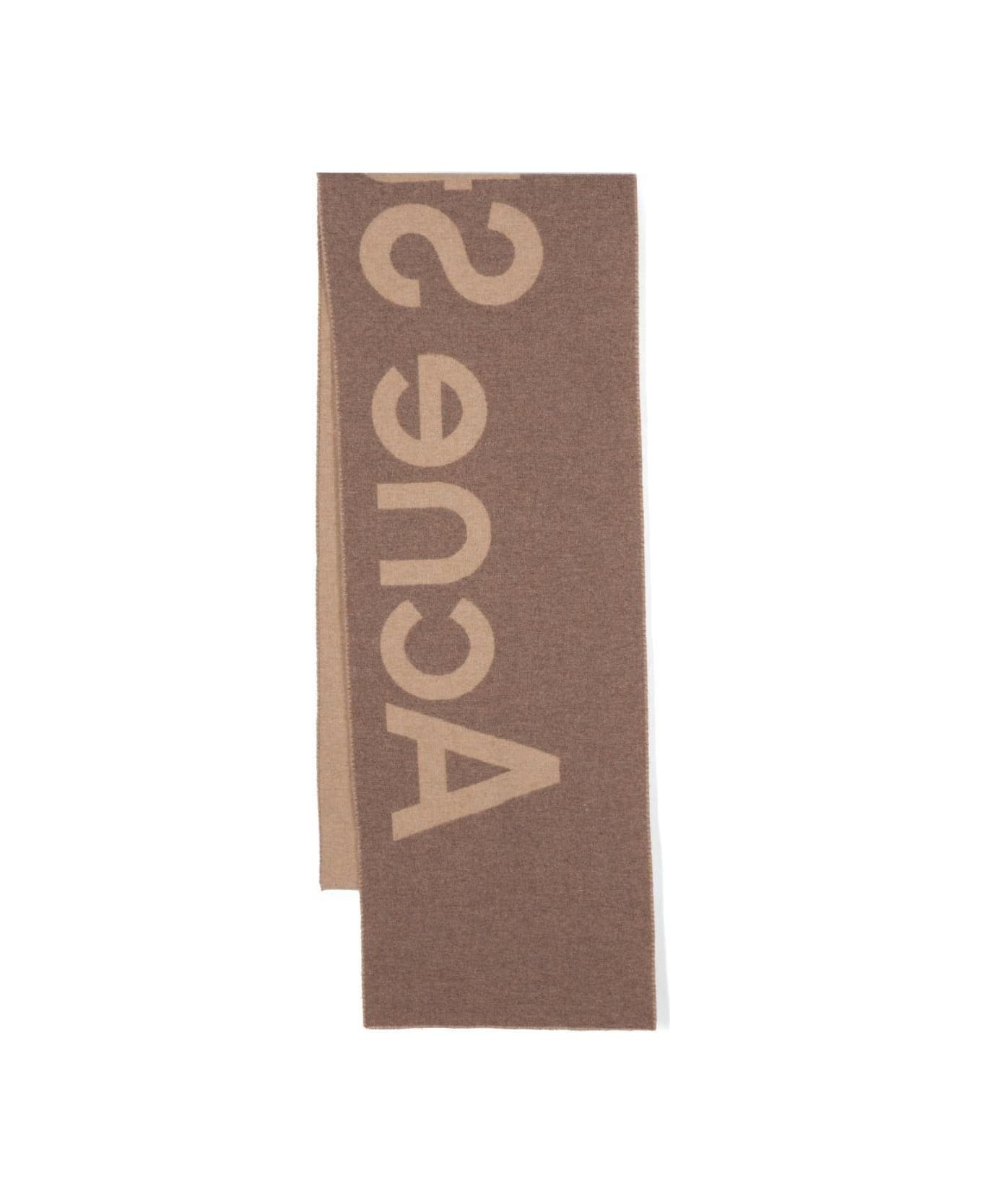Acne Studios Logo Jacquard Frayed-edge Scarf - Camel