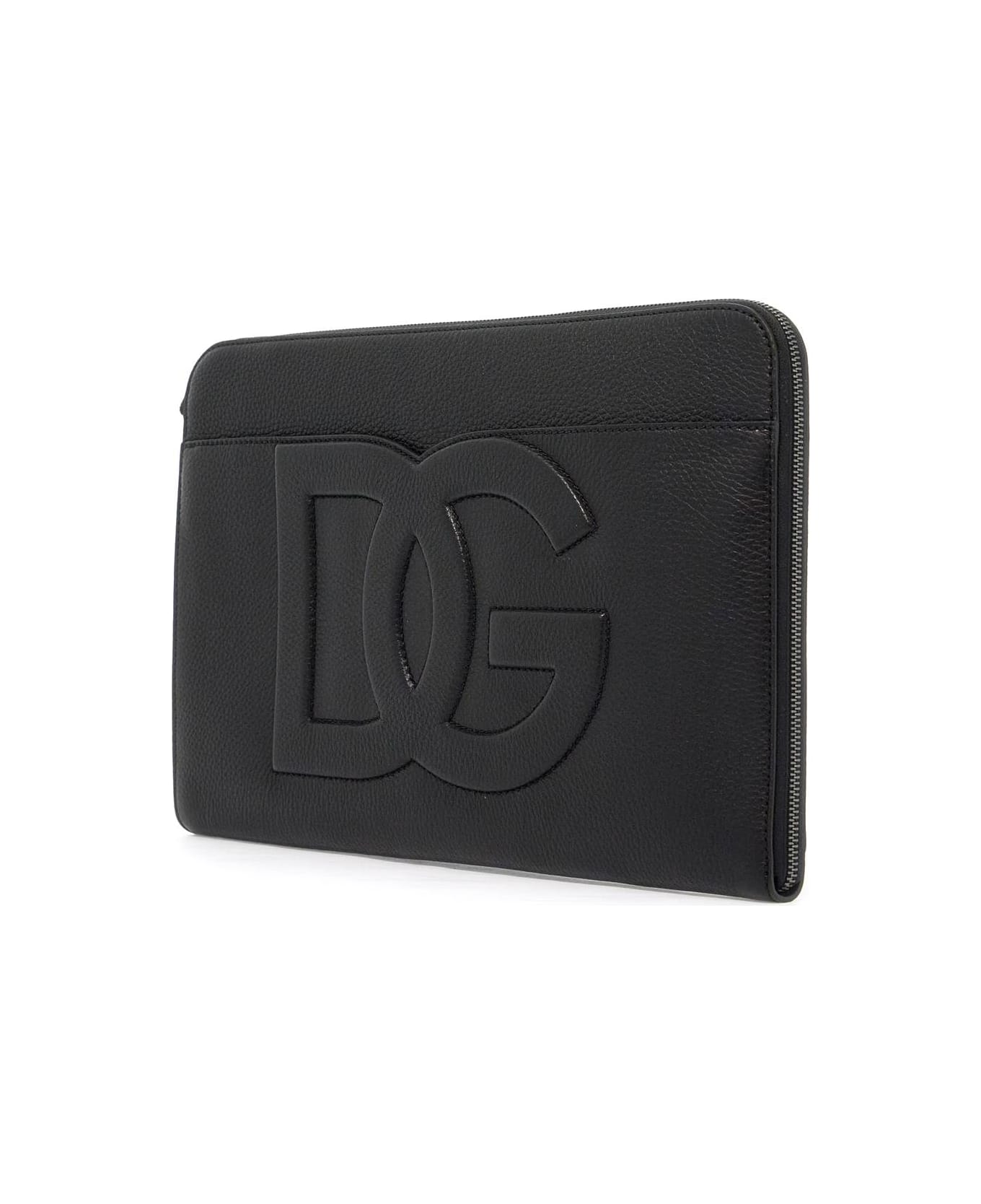 Dolce & Gabbana Large Hammered Leather Pouch - NERO (Black)