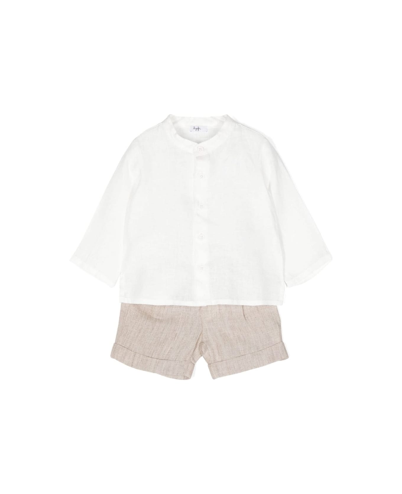 Il Gufo Beige And White Linen Two Piece Set - Brown ボディスーツ＆セットアップ
