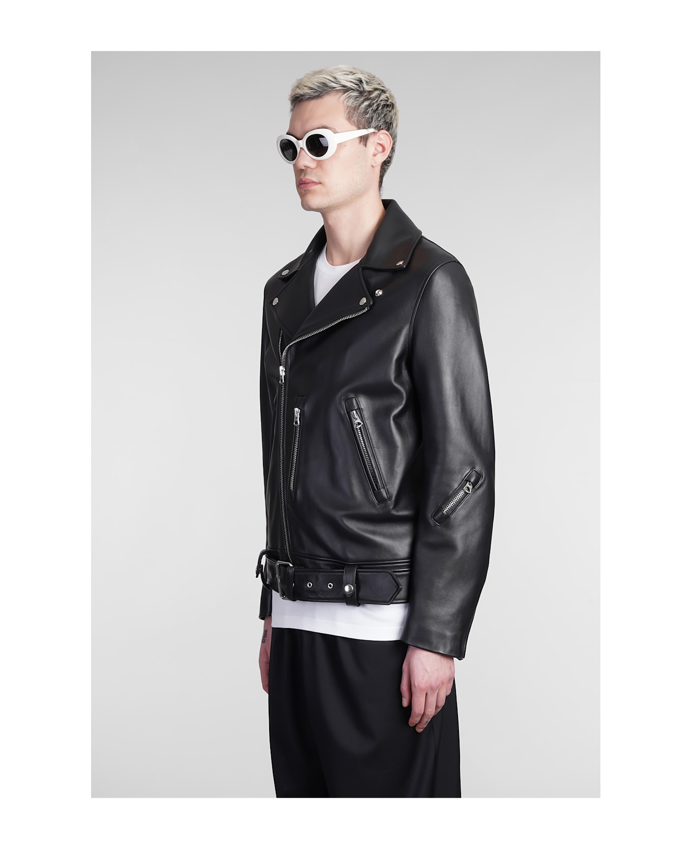 Acne Studios Nate Clean Biker Jacket In Black Leather - black