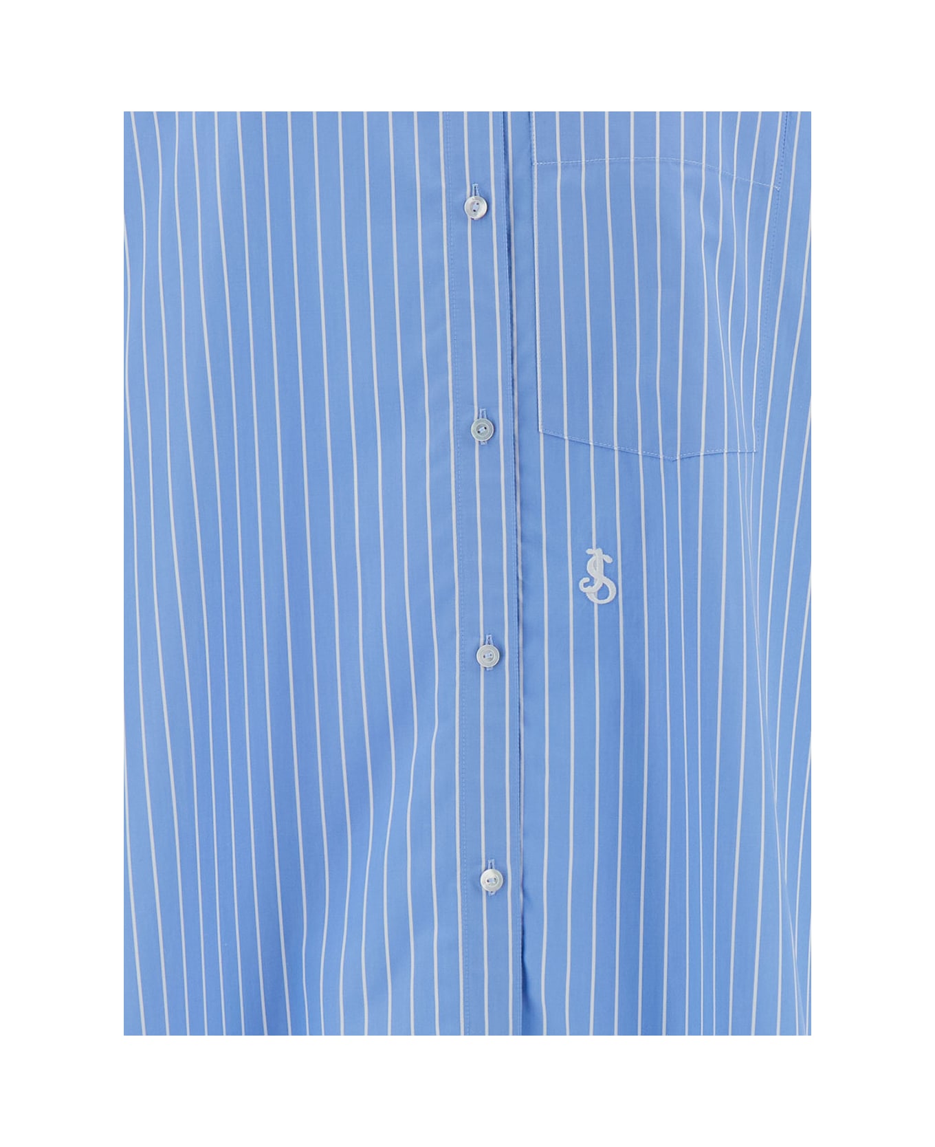 Jil Sander Long Light Blue Striped Shirt With Logo Embroidery In Cotton Woman - Blu