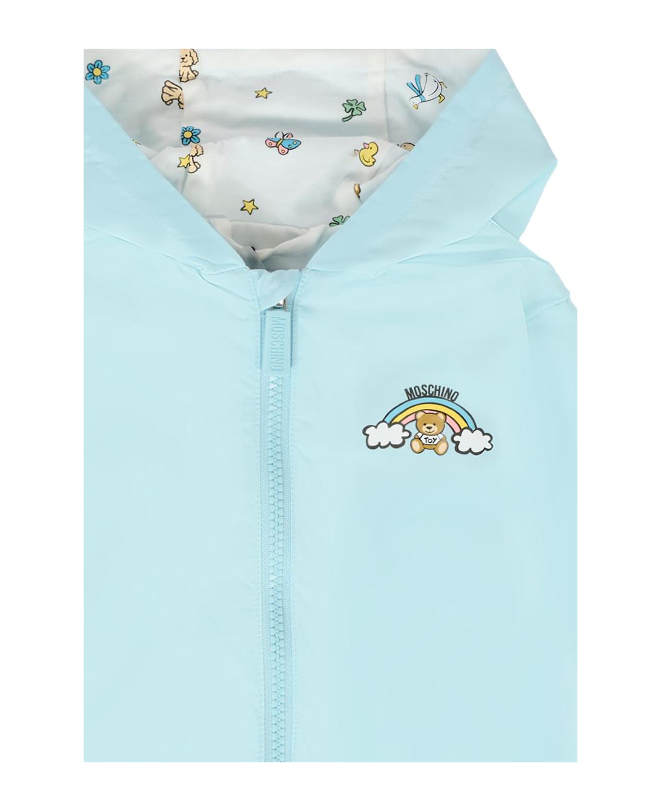 Moschino Light Blue Windbreaker Jacket For Baby Boy With Teddy Bear - Light Blue