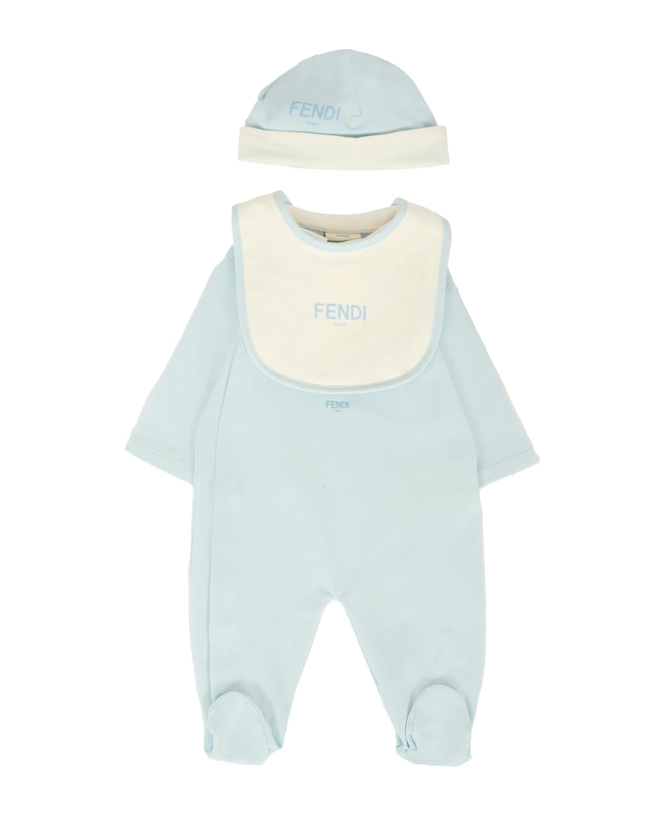 Fendi Light Blue Babygrow Suit For Baby Boy With Bear - Light Blue