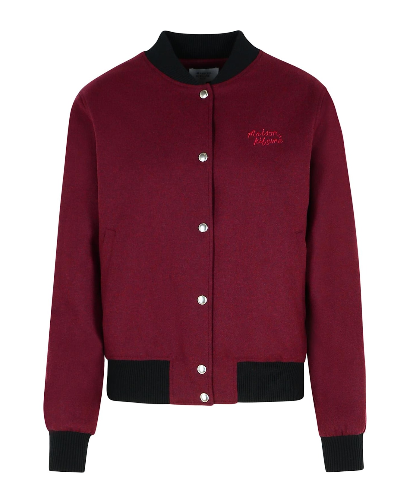 Maison Kitsuné 'teddy' Burgundy Flannel Bomber Jacket - Red