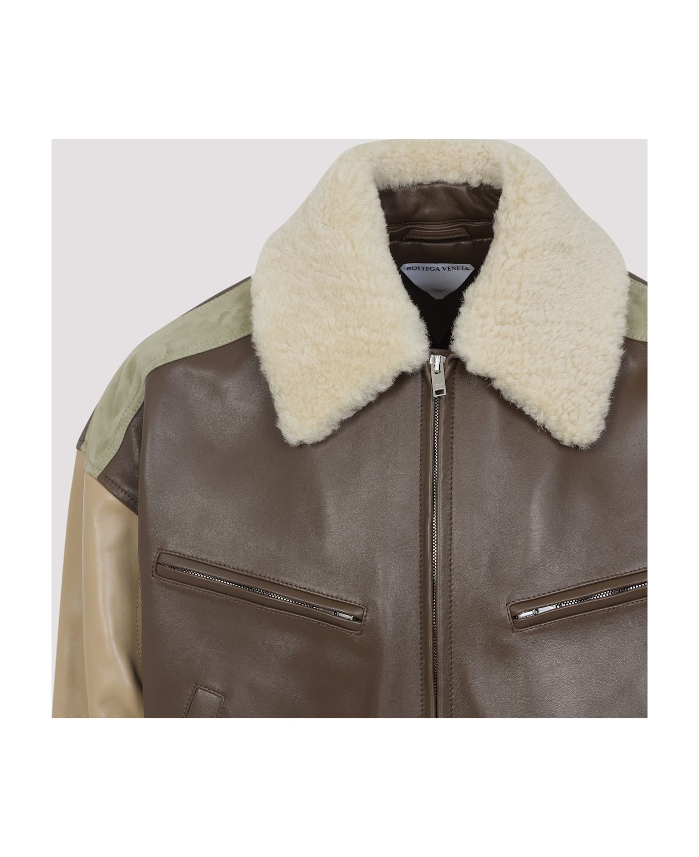 Bottega Veneta Leather Jacket - Dark Moss Sesame Travertine
