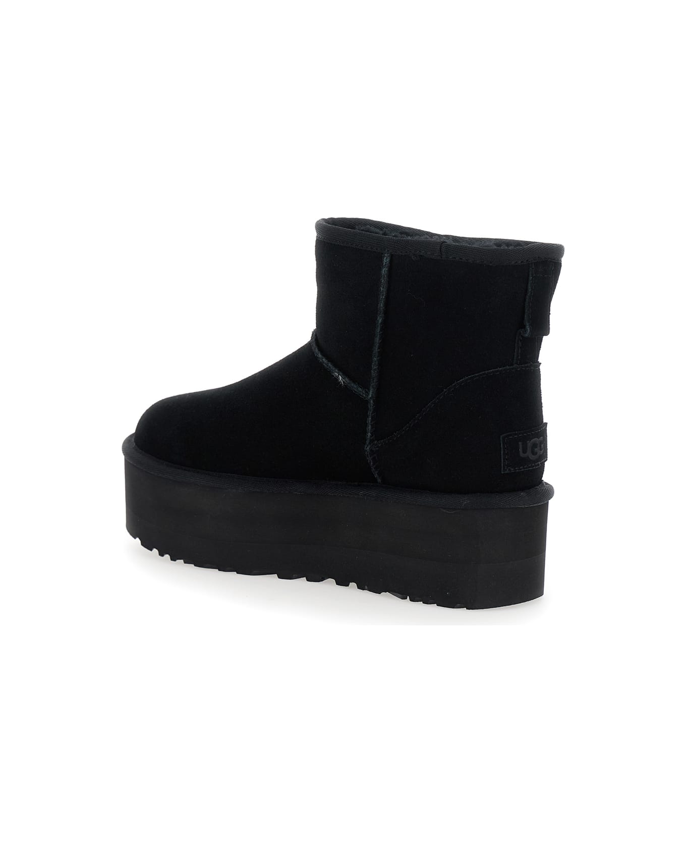 UGG 'classic Mini Platform' Black Ankle Boots With Platform In Suede Woman - Black