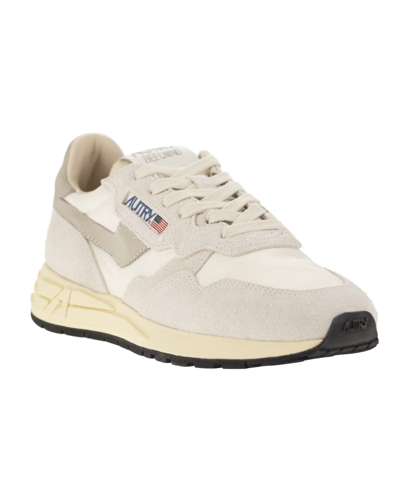 Autry Reelwind - Suede And Technical Textile Trainer - Wht/nat