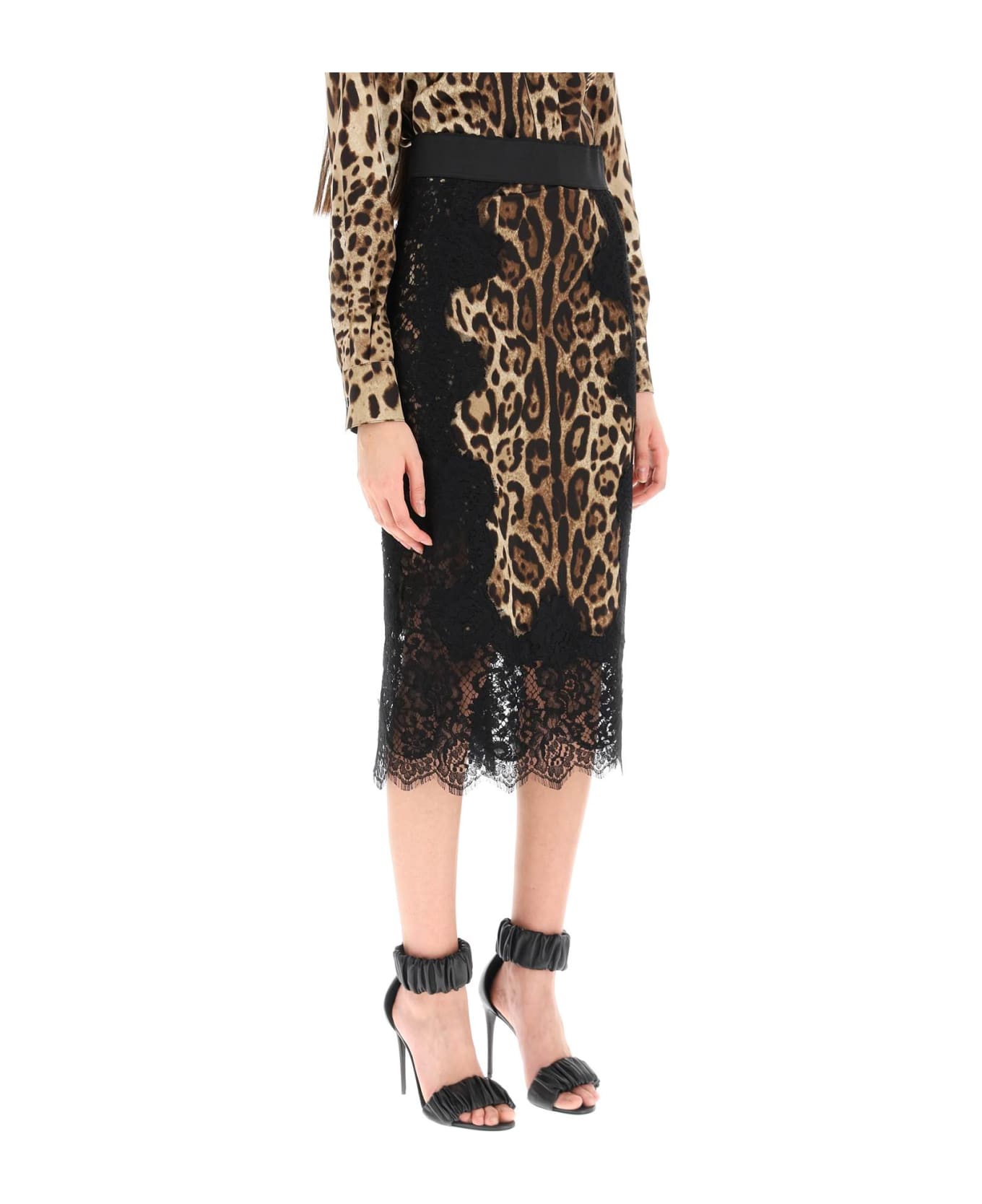 Dolce & Gabbana Silk And Lace Midi Skirt - Leo new